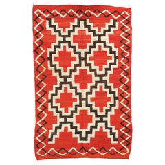 Navajo Rug C 1920, Handmade Native American Textile, 4'7" x 7'2" Red Geometric