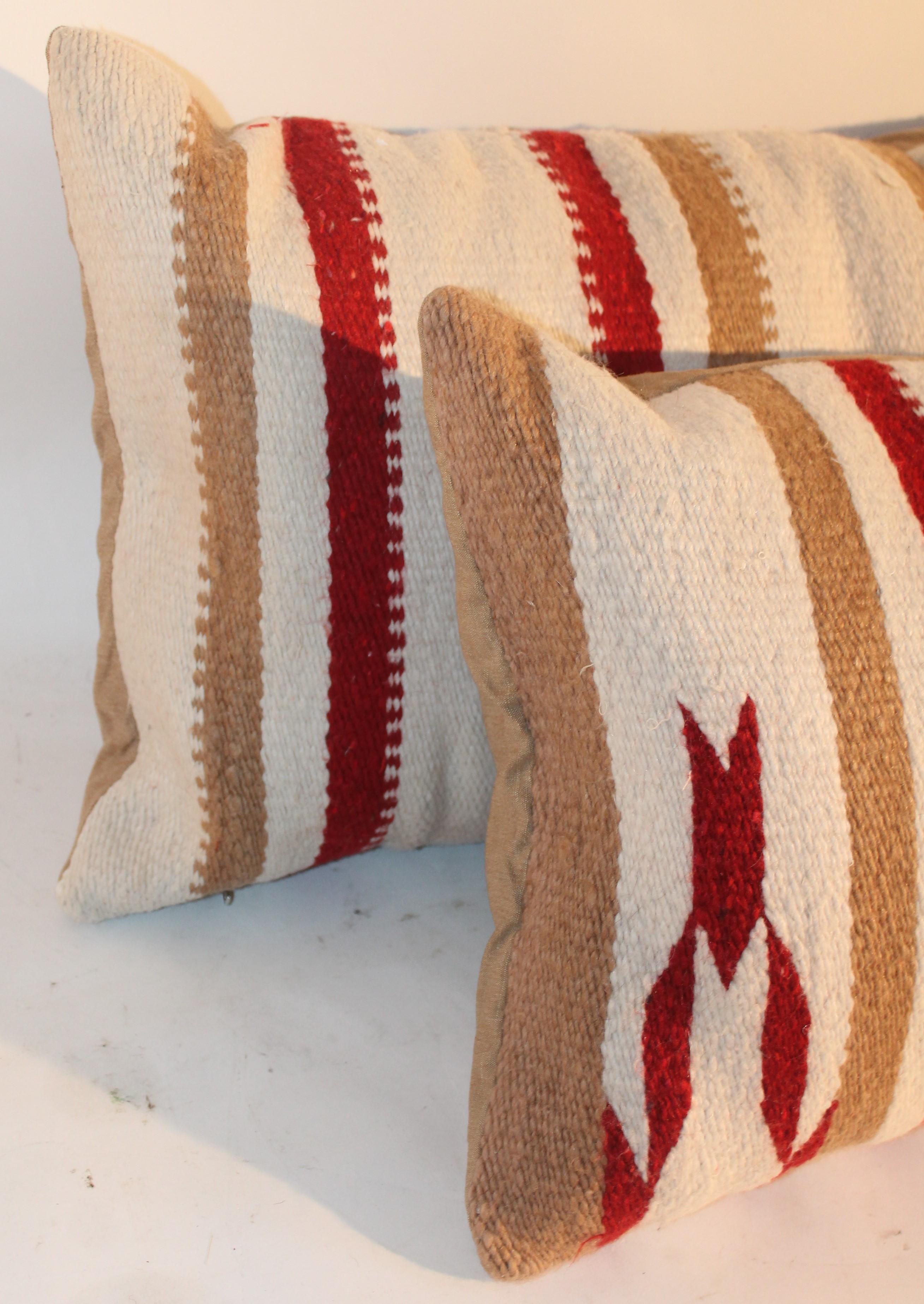 Hand-Woven Navajo Saddle Blanket Pillows, Pair For Sale