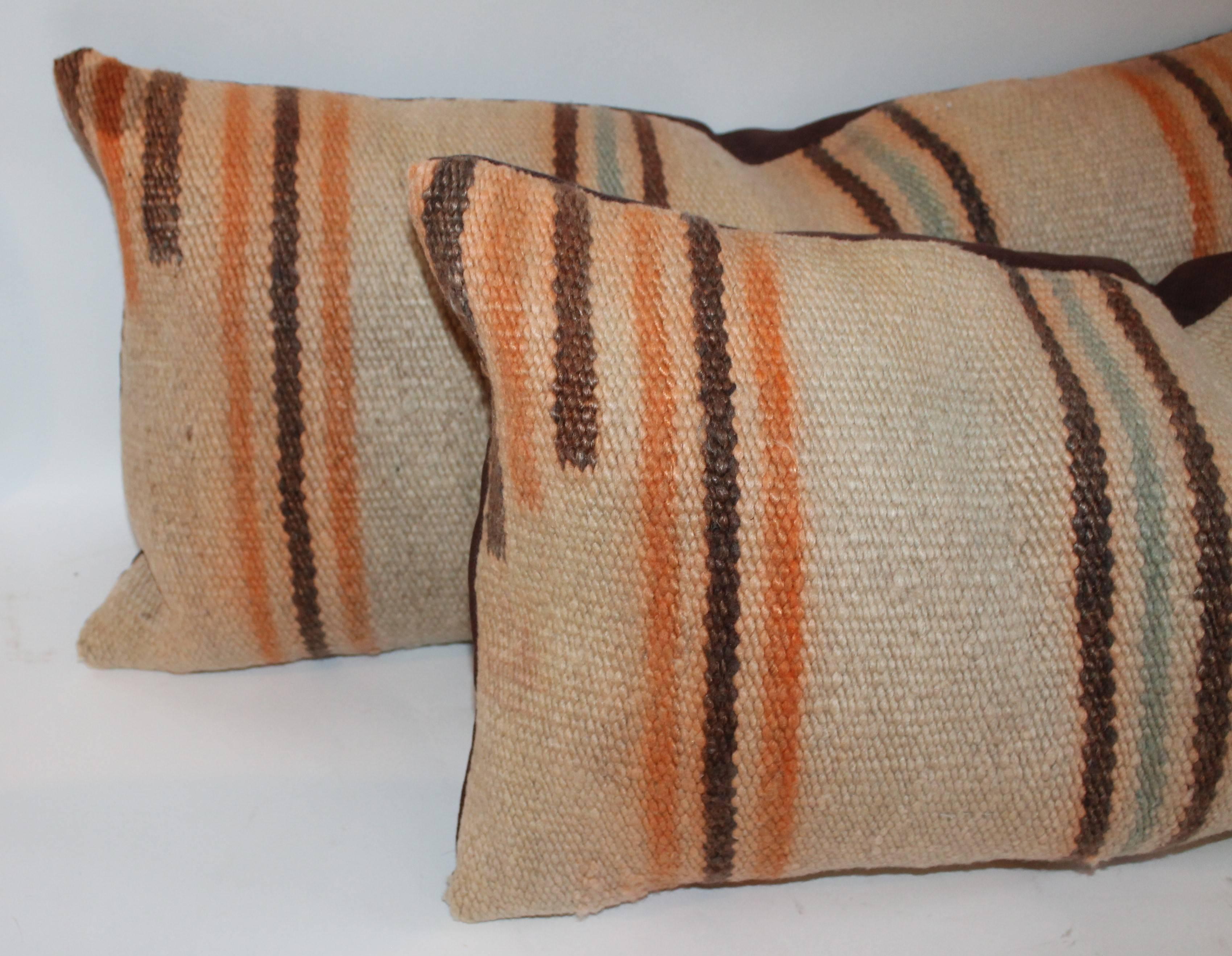 American Navajo Saddle Blanket Weaving Pillows, Pair For Sale