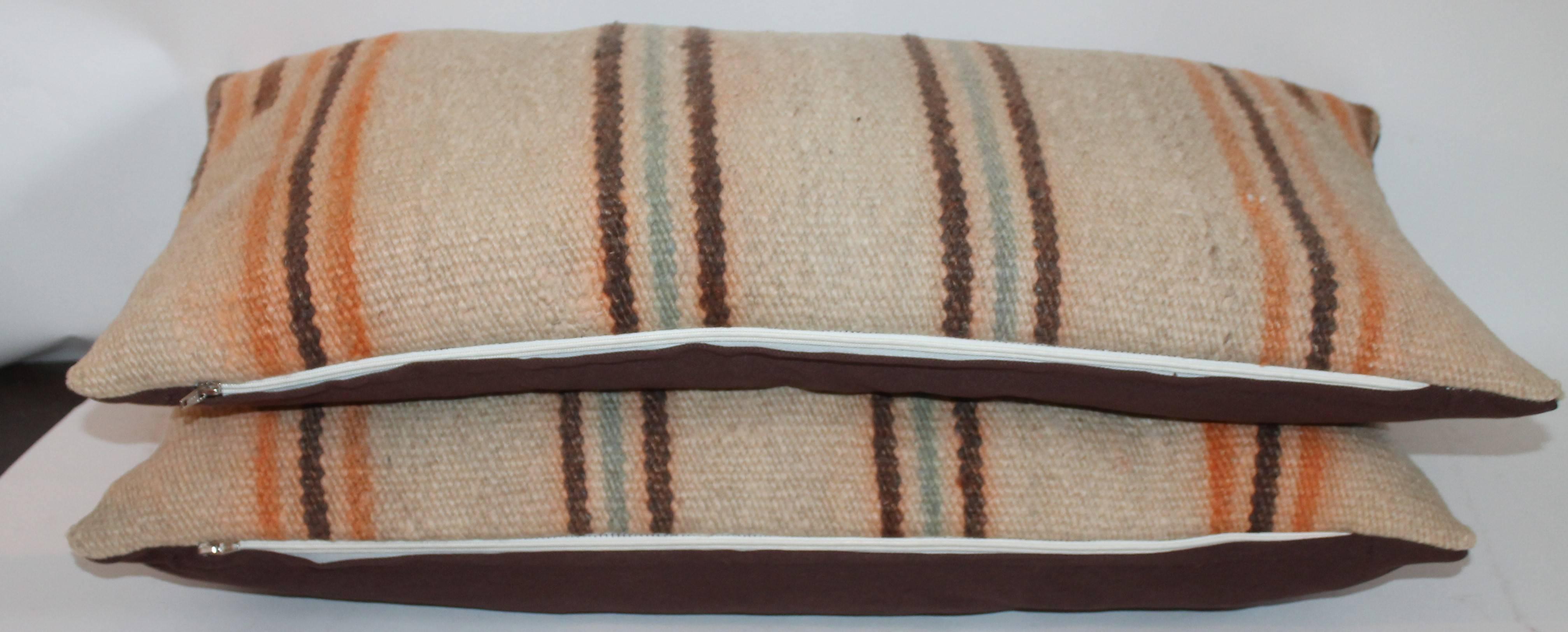 Hand-Woven Navajo Saddle Blanket Weaving Pillows, Pair For Sale