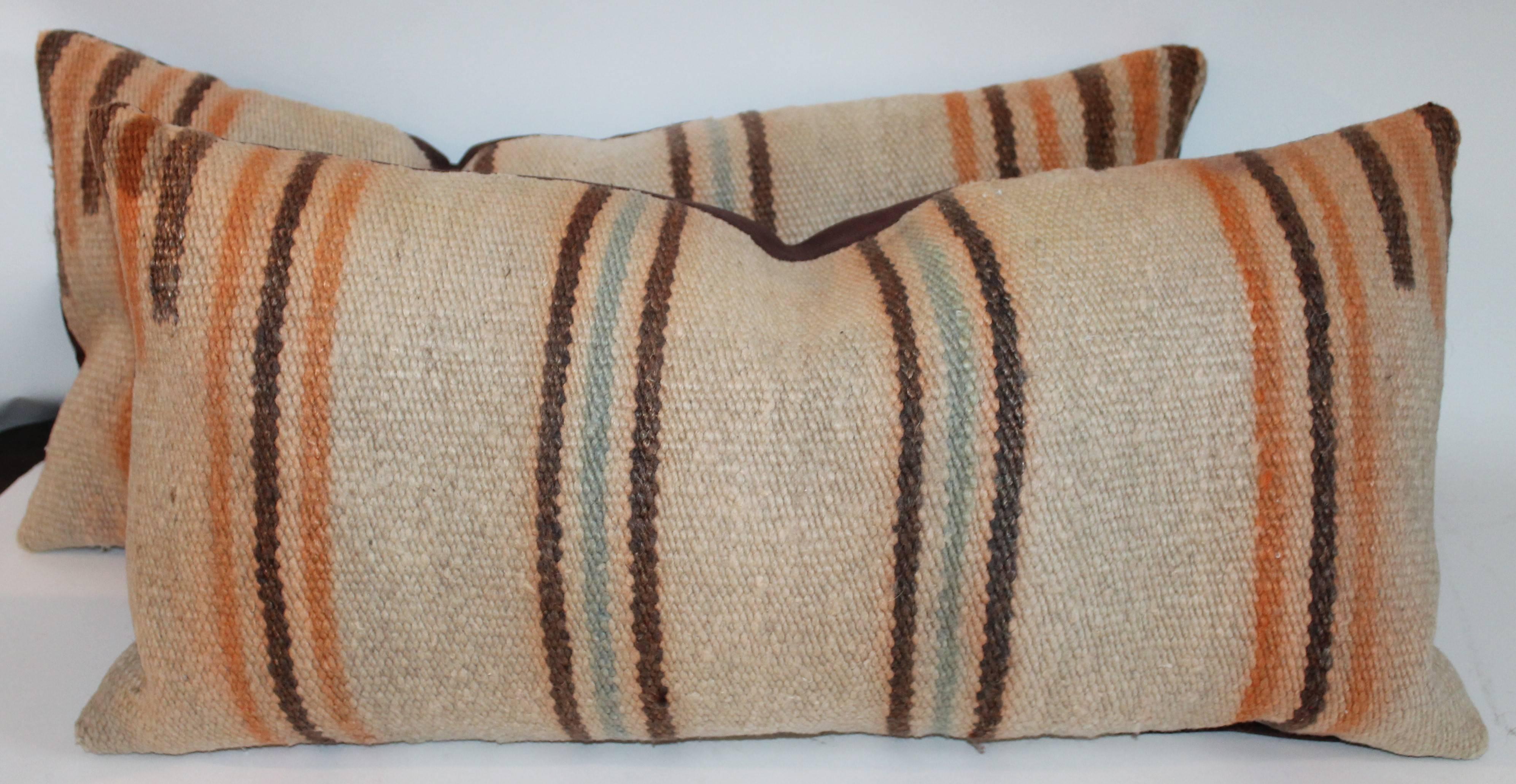 Navajo Saddle Blanket Weaving Pillows, Pair In Excellent Condition For Sale In Los Angeles, CA