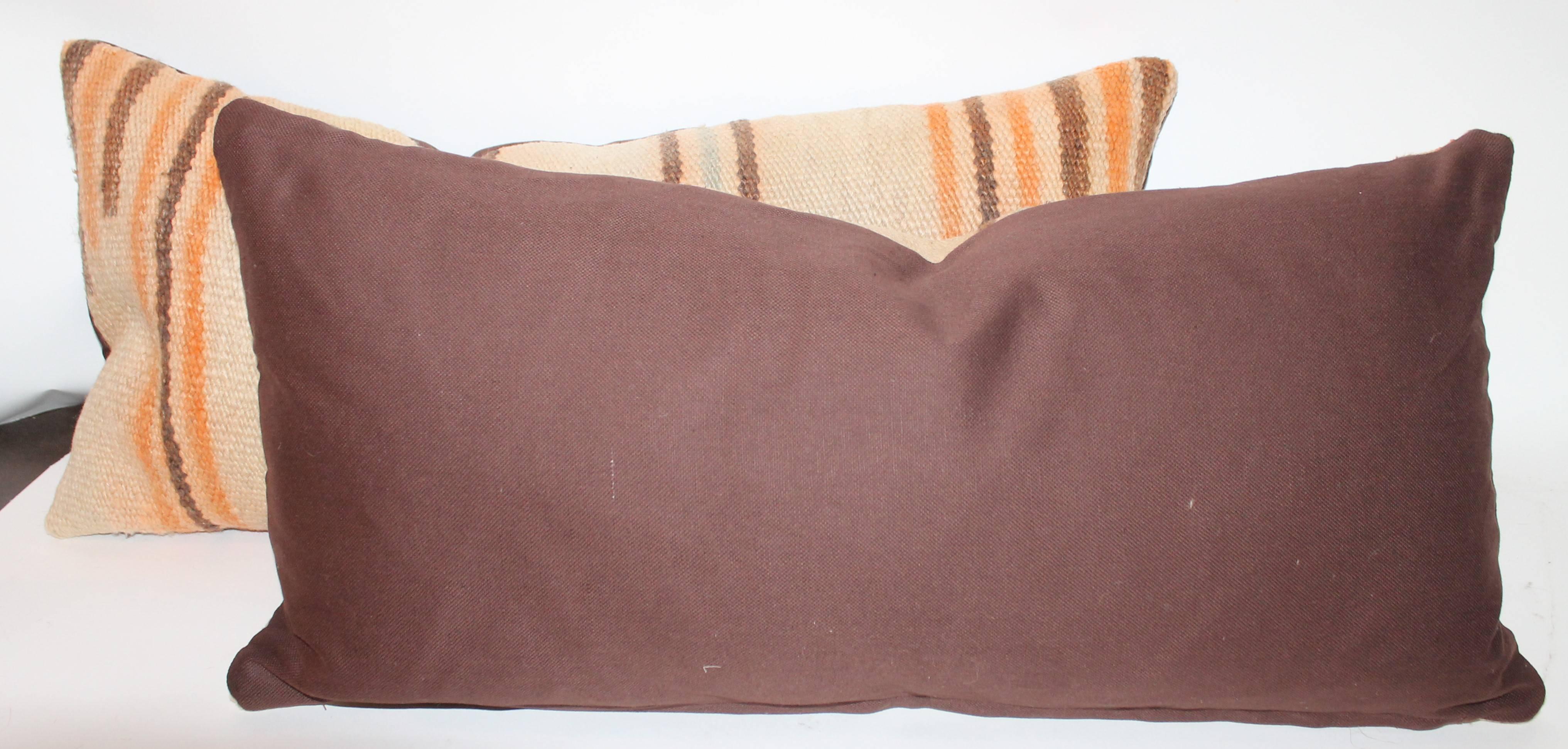 Linen Navajo Saddle Blanket Weaving Pillows, Pair For Sale
