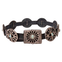 Navajo Sand Cast Sterling Silver and Turquoise Concho Belt