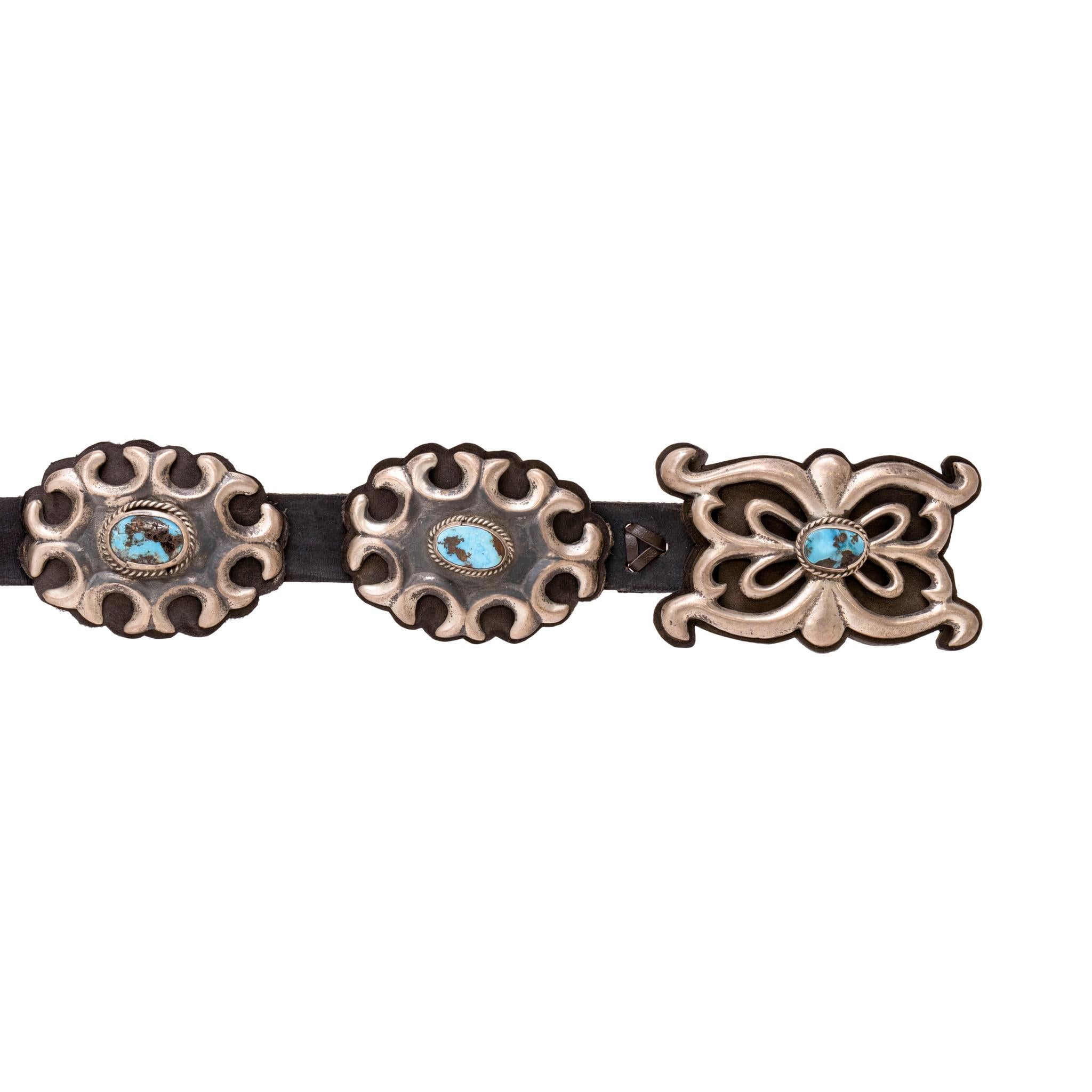 Nativo americano Cintura Concho in argento e turchese Navajo Sandcast in vendita