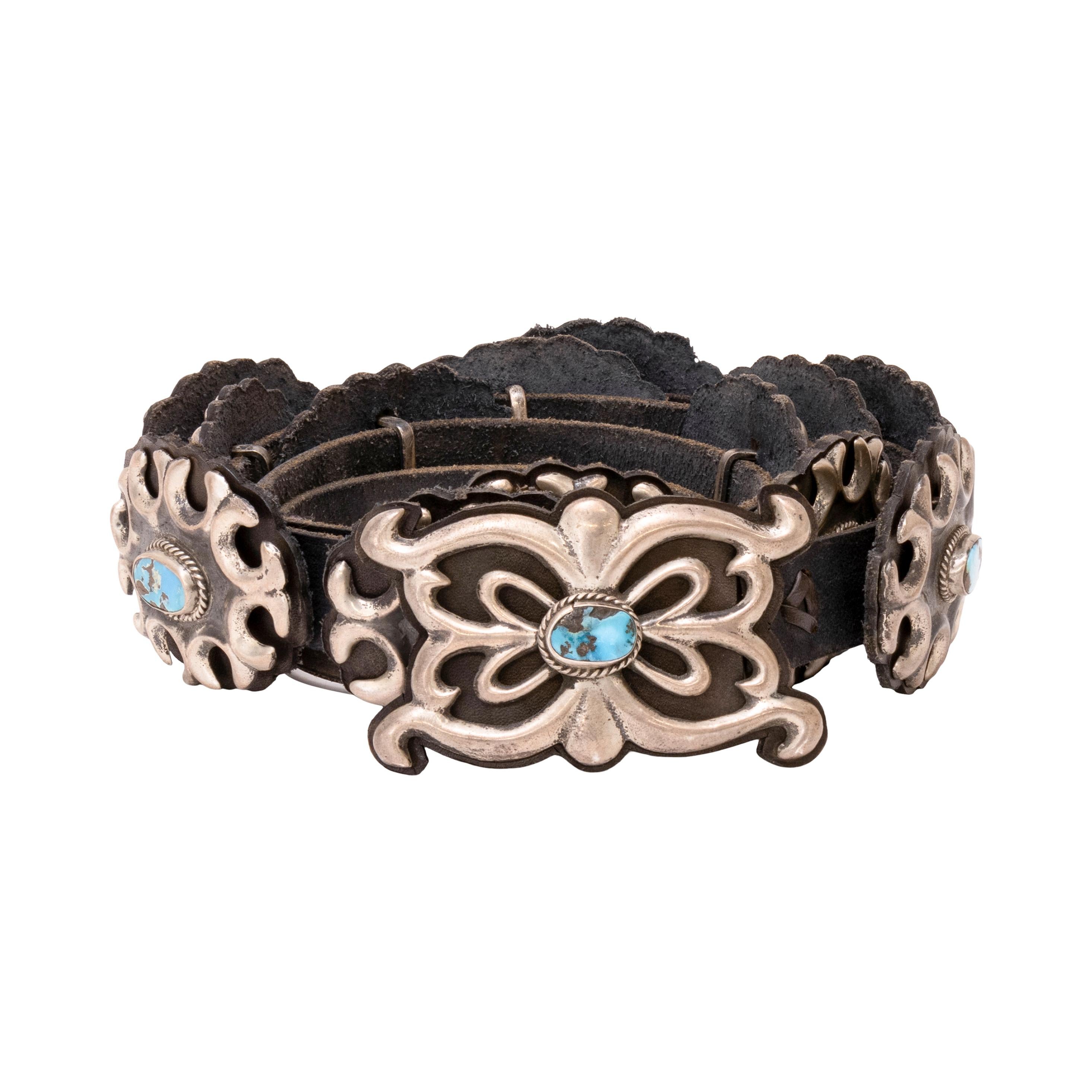 Cintura Concho in argento e turchese Navajo Sandcast In condizioni buone in vendita a Coeur d Alene, ID