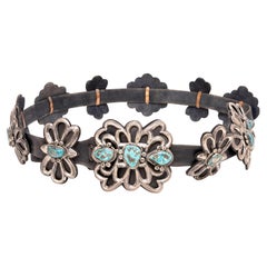 Navajo Sandcast Sterling Silver and Turquoise Concho Belt