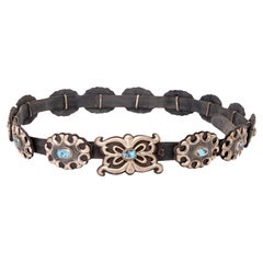Navajo Sandcast Sterling Silver and Turquoise Concho Belt