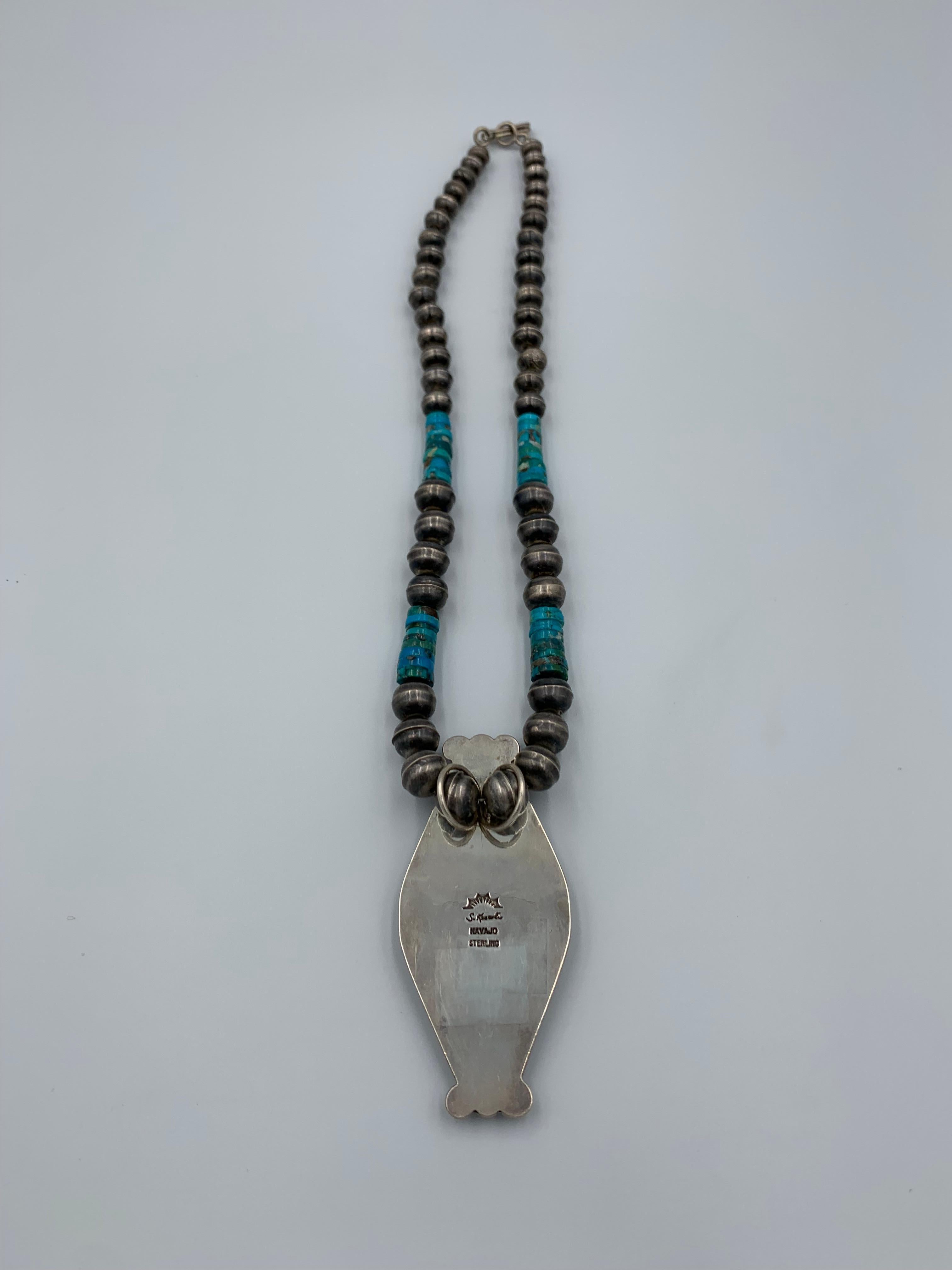 Navajo Silver and Royston Turquiose Pendant by Sammie Kescoli Begay For Sale 5