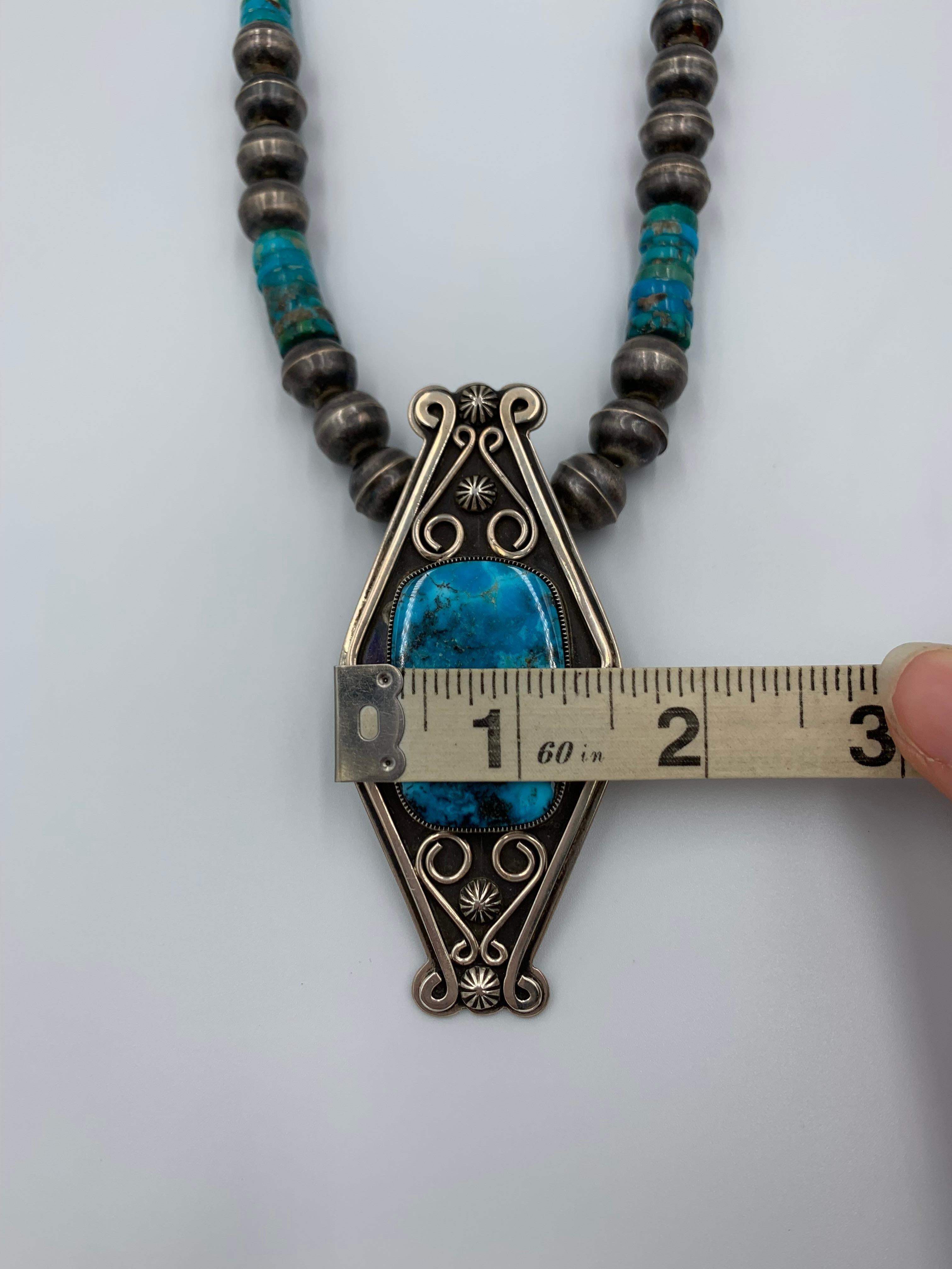 Pendentif turquoise en argent Navajo et Royston de Sammie Kescoli Begay en vente 8