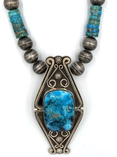 Navajo Silver and Royston Turquiose Pendant by Sammie Kescoli Begay
