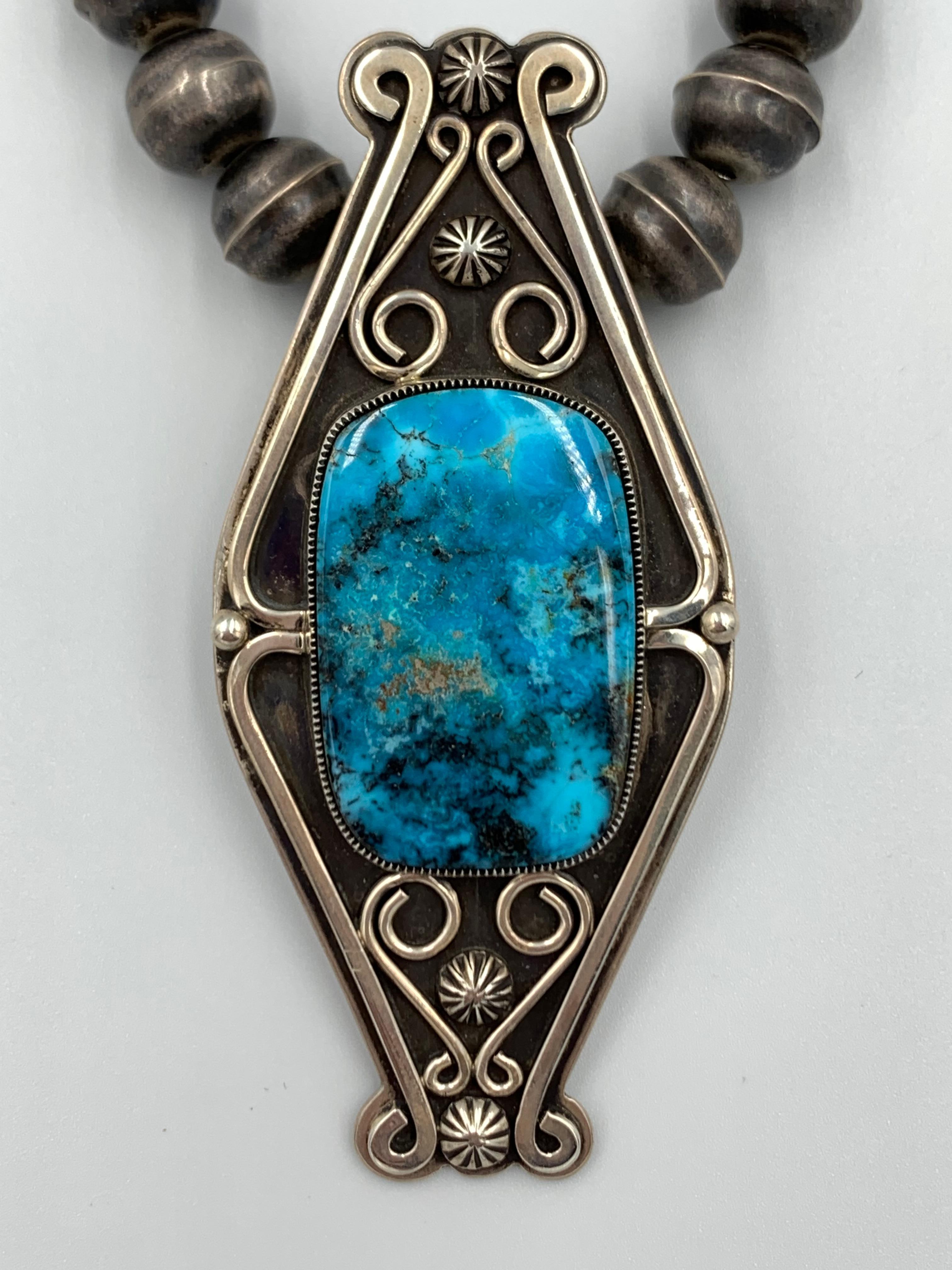 Navajo Silver and Royston Turquiose Pendant by Sammie Kescoli Begay In New Condition For Sale In Scottsdale, AZ