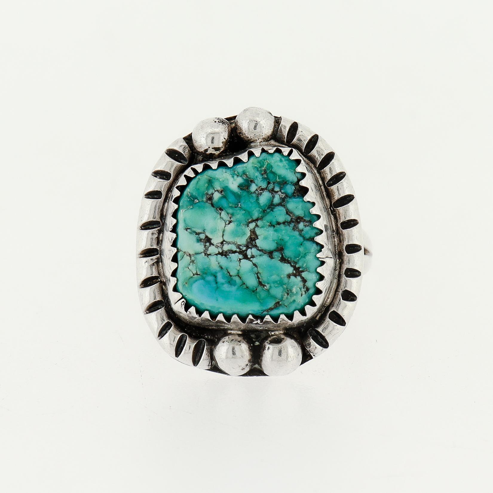 Anello Navajo in argento e turchese con cabochon, stile sigillo, di Dan Whitegoat in vendita 4