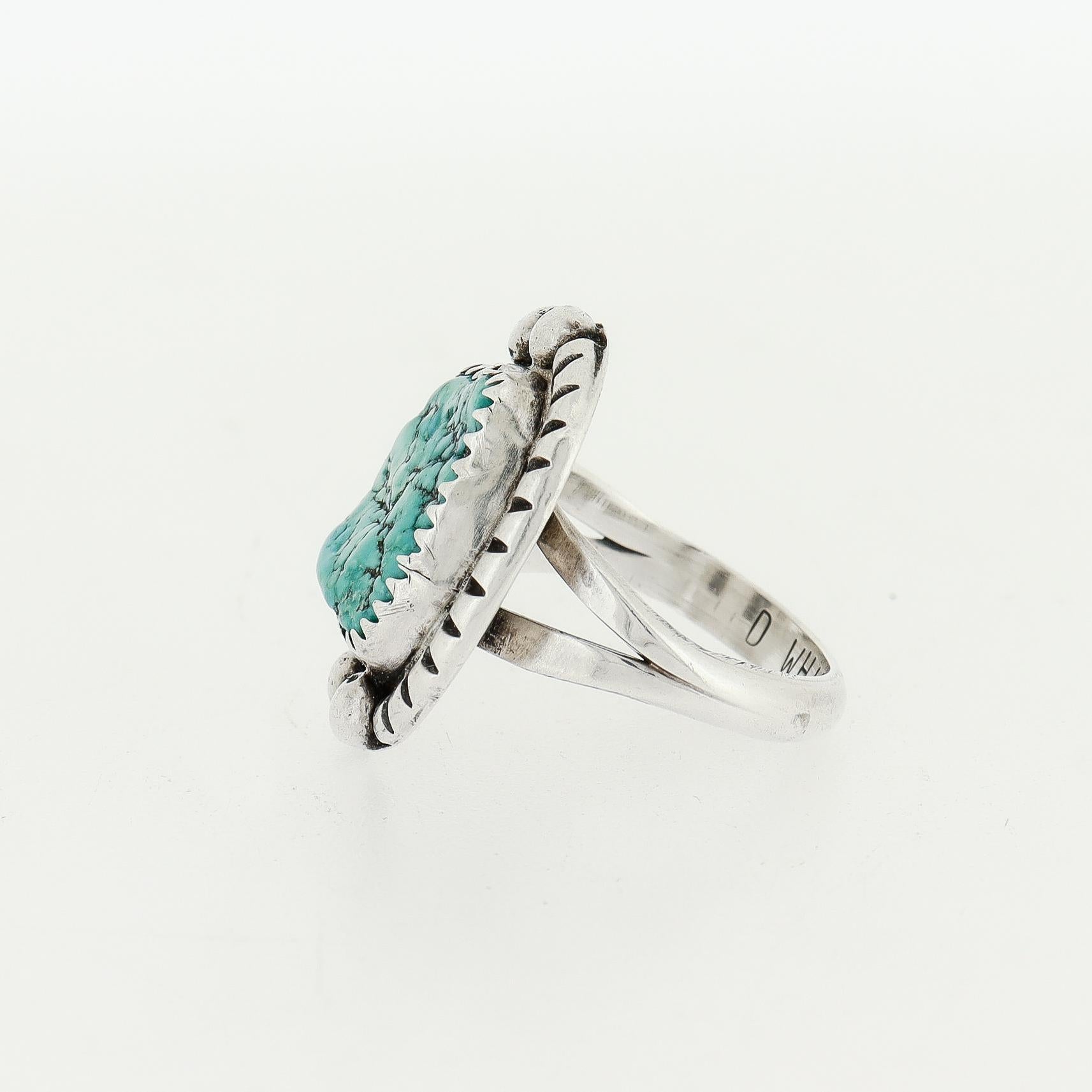 Anello Navajo in argento e turchese con cabochon, stile sigillo, di Dan Whitegoat in vendita 6