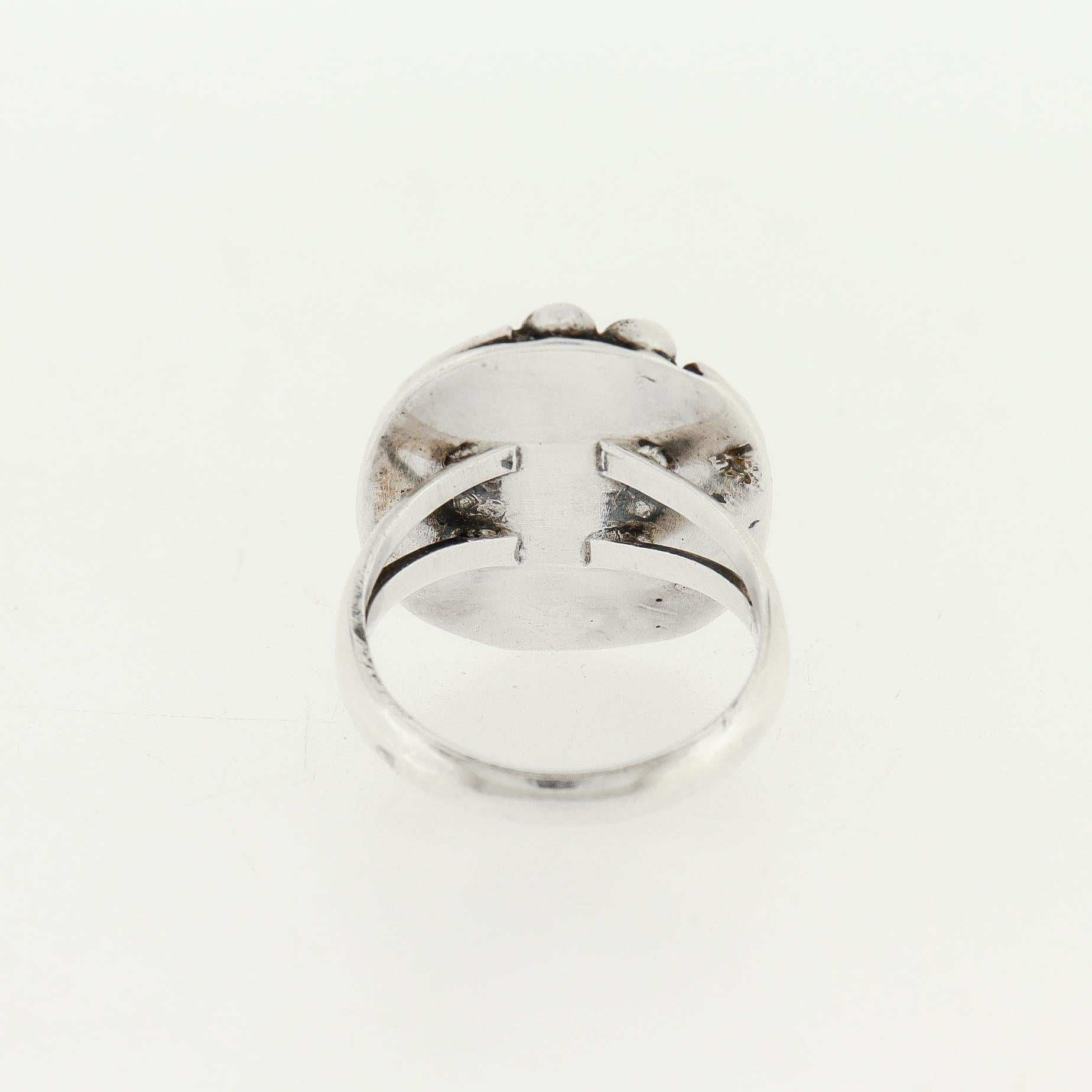 Anello Navajo in argento e turchese con cabochon, stile sigillo, di Dan Whitegoat in vendita 8