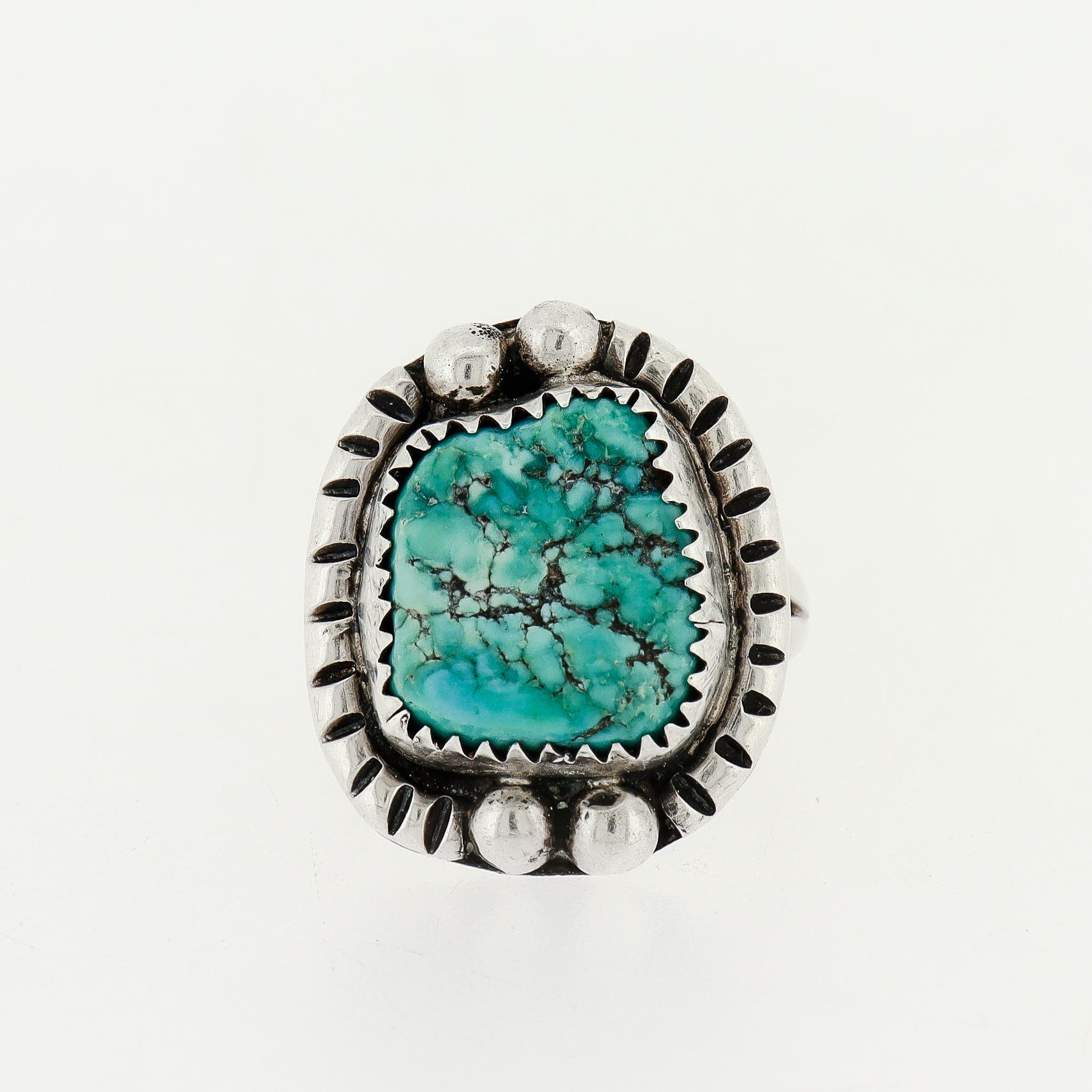 Anello Navajo in argento e turchese con cabochon, stile sigillo, di Dan Whitegoat in vendita 10