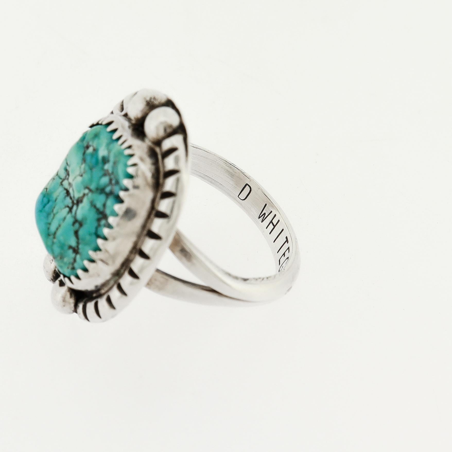 Anello Navajo in argento e turchese con cabochon, stile sigillo, di Dan Whitegoat in vendita 11
