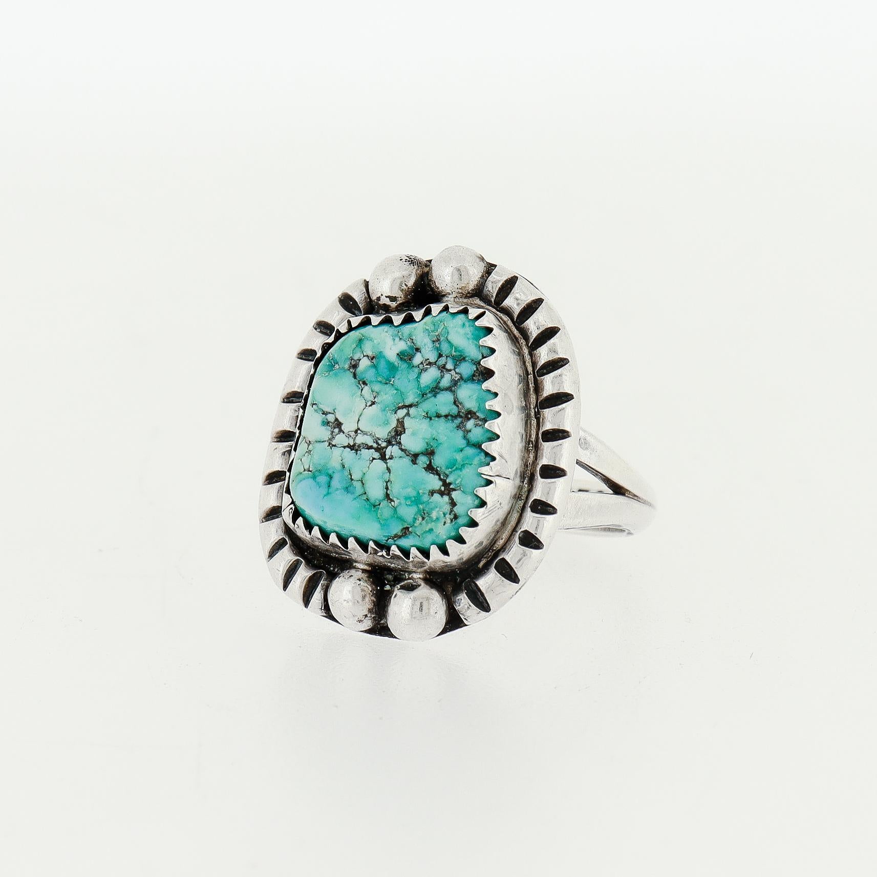 Anello Navajo in argento e turchese con cabochon, stile sigillo, di Dan Whitegoat in vendita 2