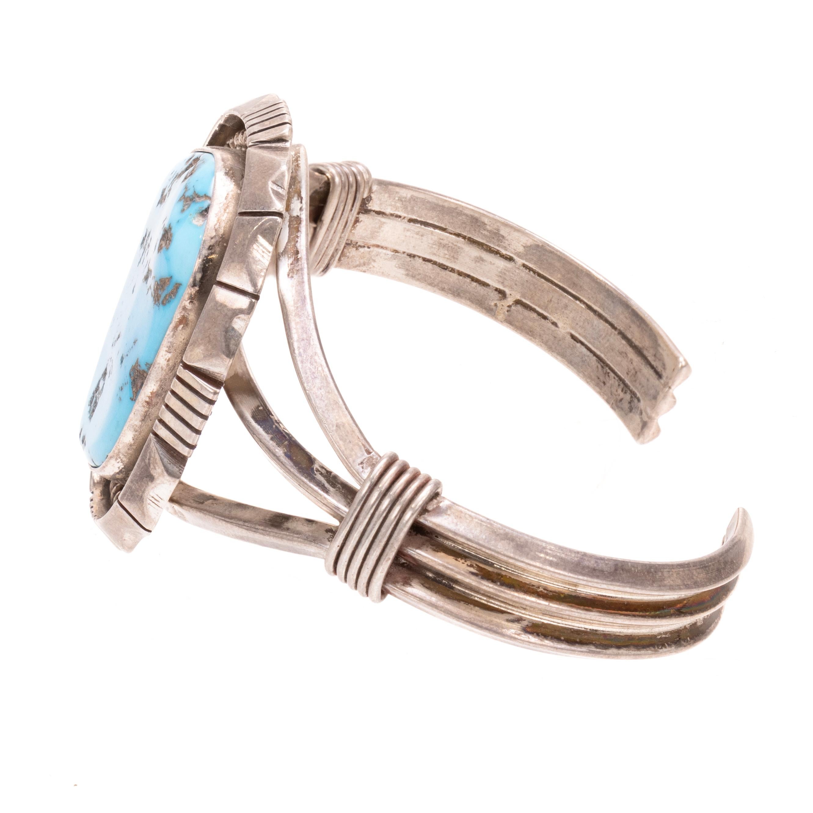 Nativo americano Bracciale Navajo Single Stone in turchese e argento sterling in vendita