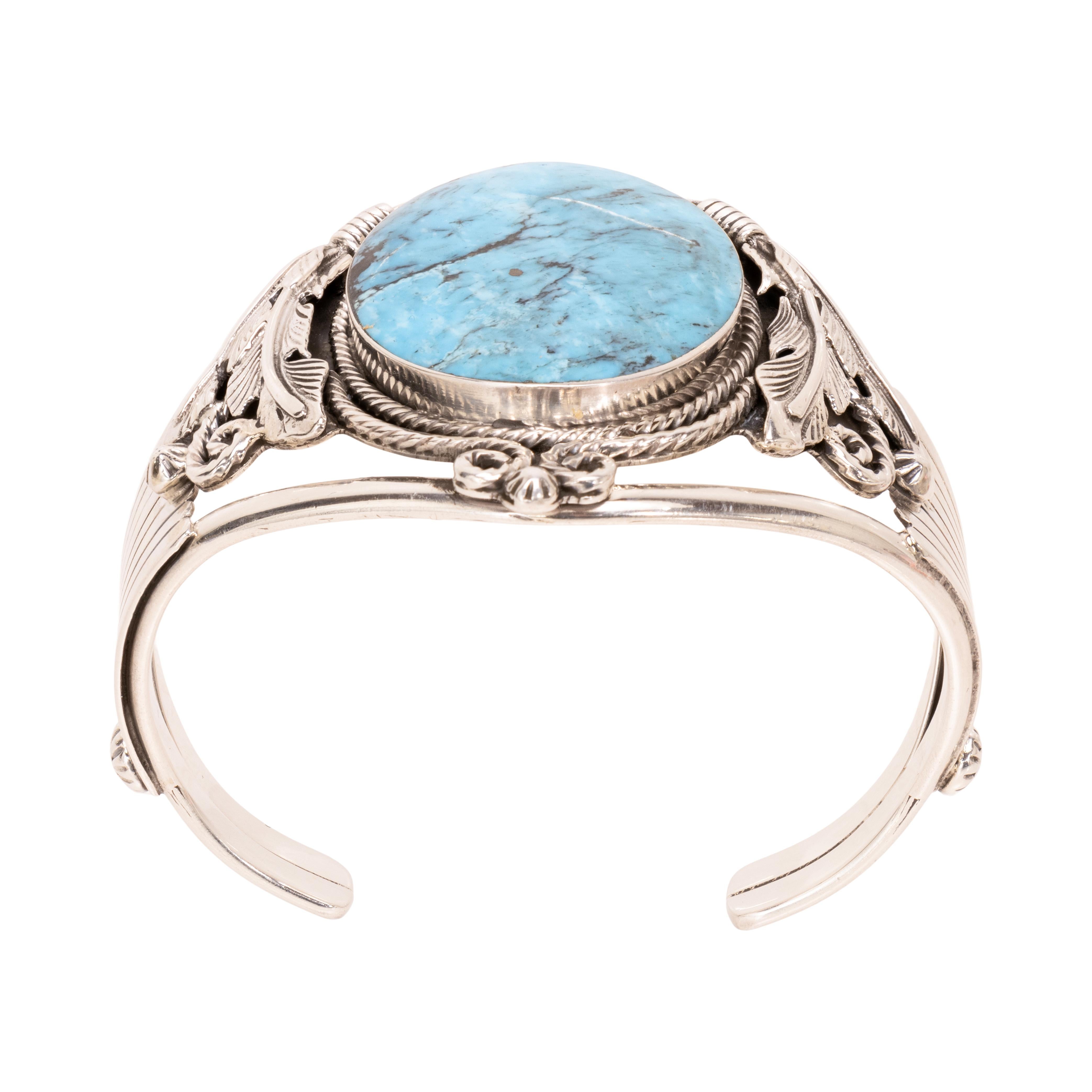 Nativo americano Bracciale Navajo Single Stone in turchese e argento sterling in vendita