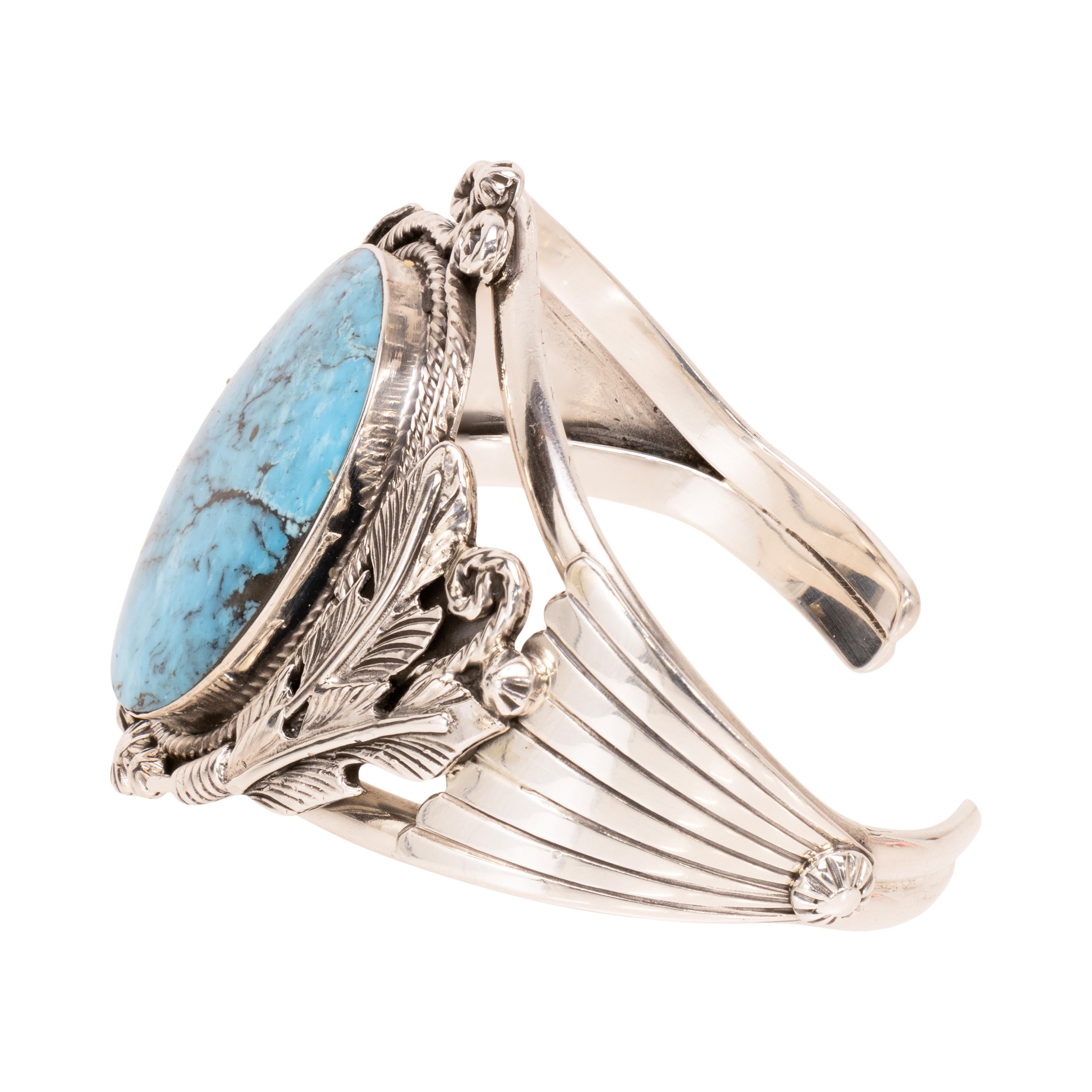 Bracciale Navajo Single Stone in turchese e argento sterling In condizioni buone in vendita a Coeur d Alene, ID