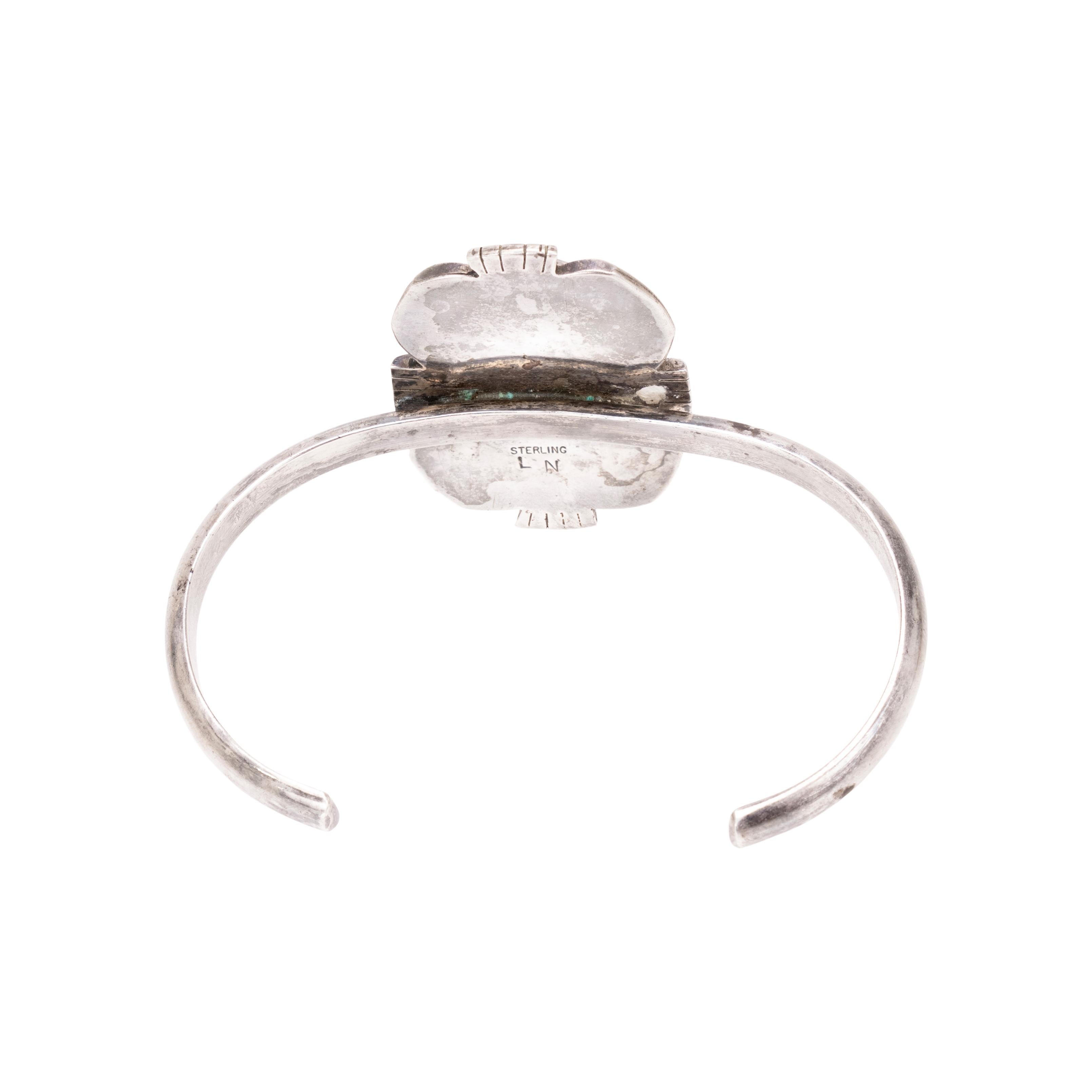 Bracciale in turchese Navajo Cerrillos e argento sterling. Timbro con le iniziali del produttore 