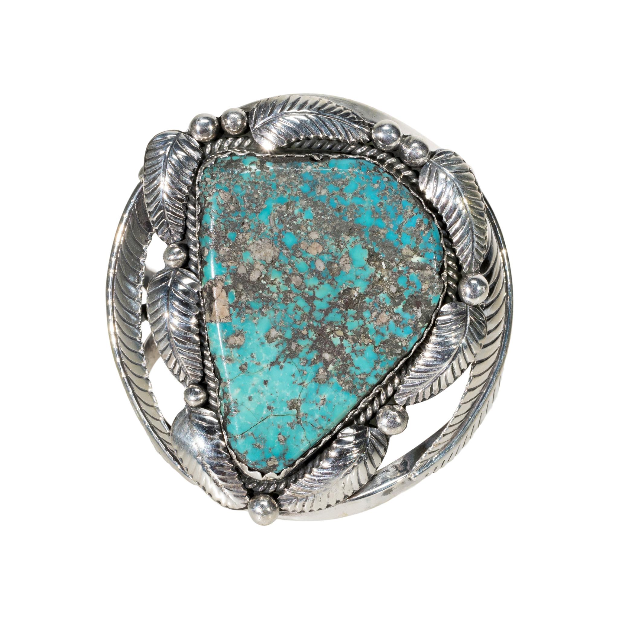 Uncut Navajo Single Stone Turquoise Cuff Bracelet For Sale