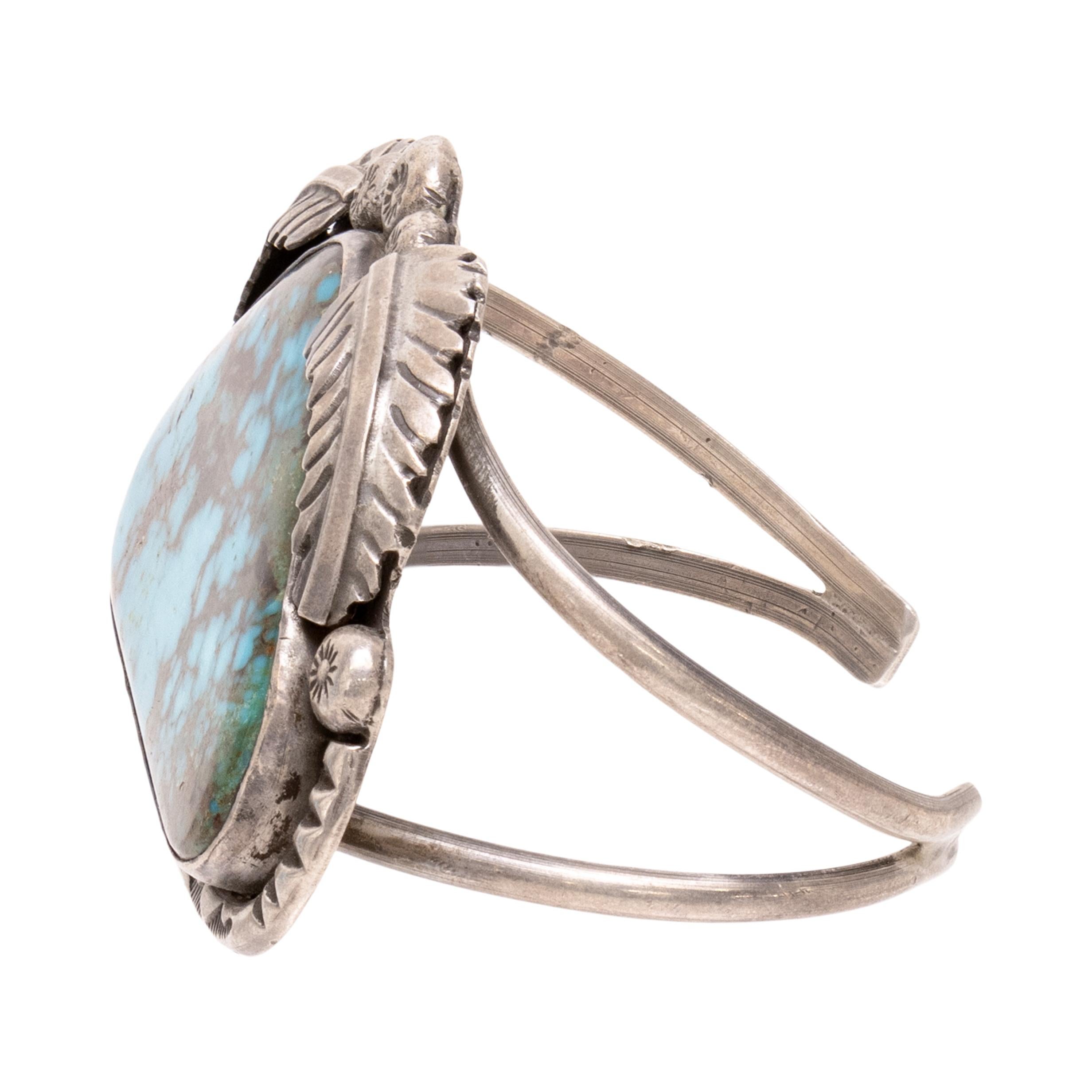 Pulsera brazalete de turquesa Navajo Single Stone Sin cortar en venta