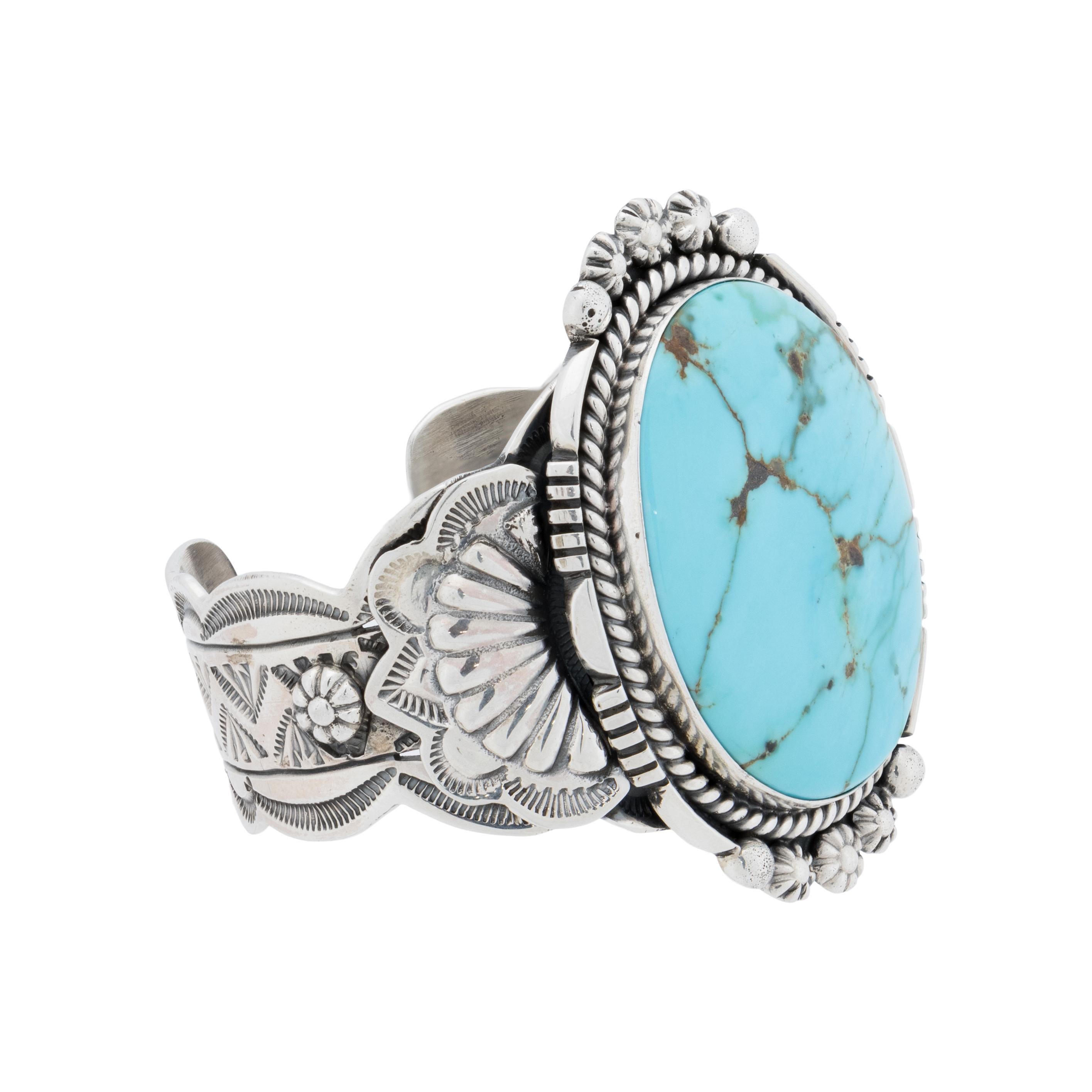 Taglio ovale Bracciale Single Stone in turchese di Navajo in vendita