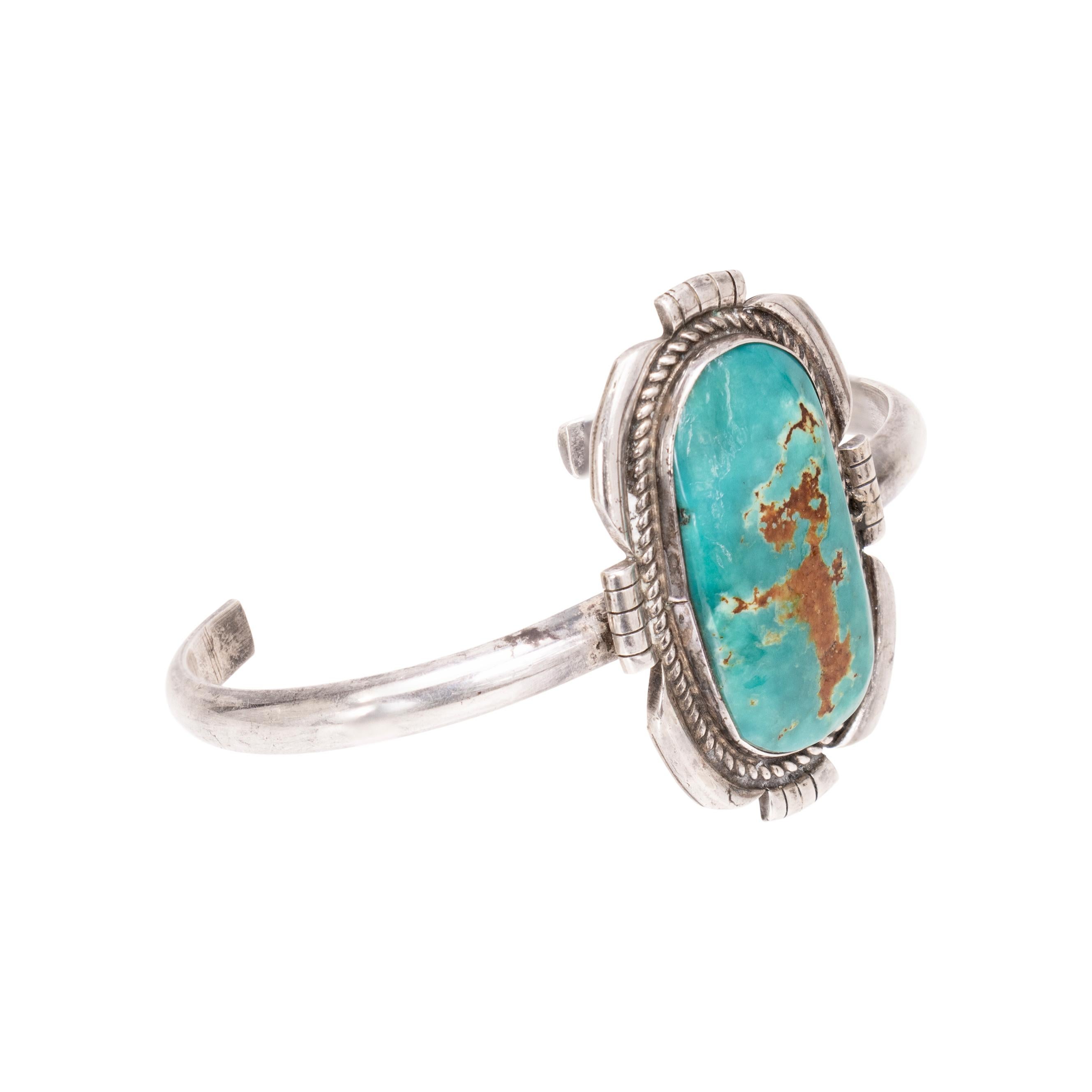 Taglio ovale Bracciale Single Stone in turchese Navajo in vendita