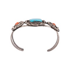 Navajo Sleeping Beauty Turquoise and Coral Bracelet
