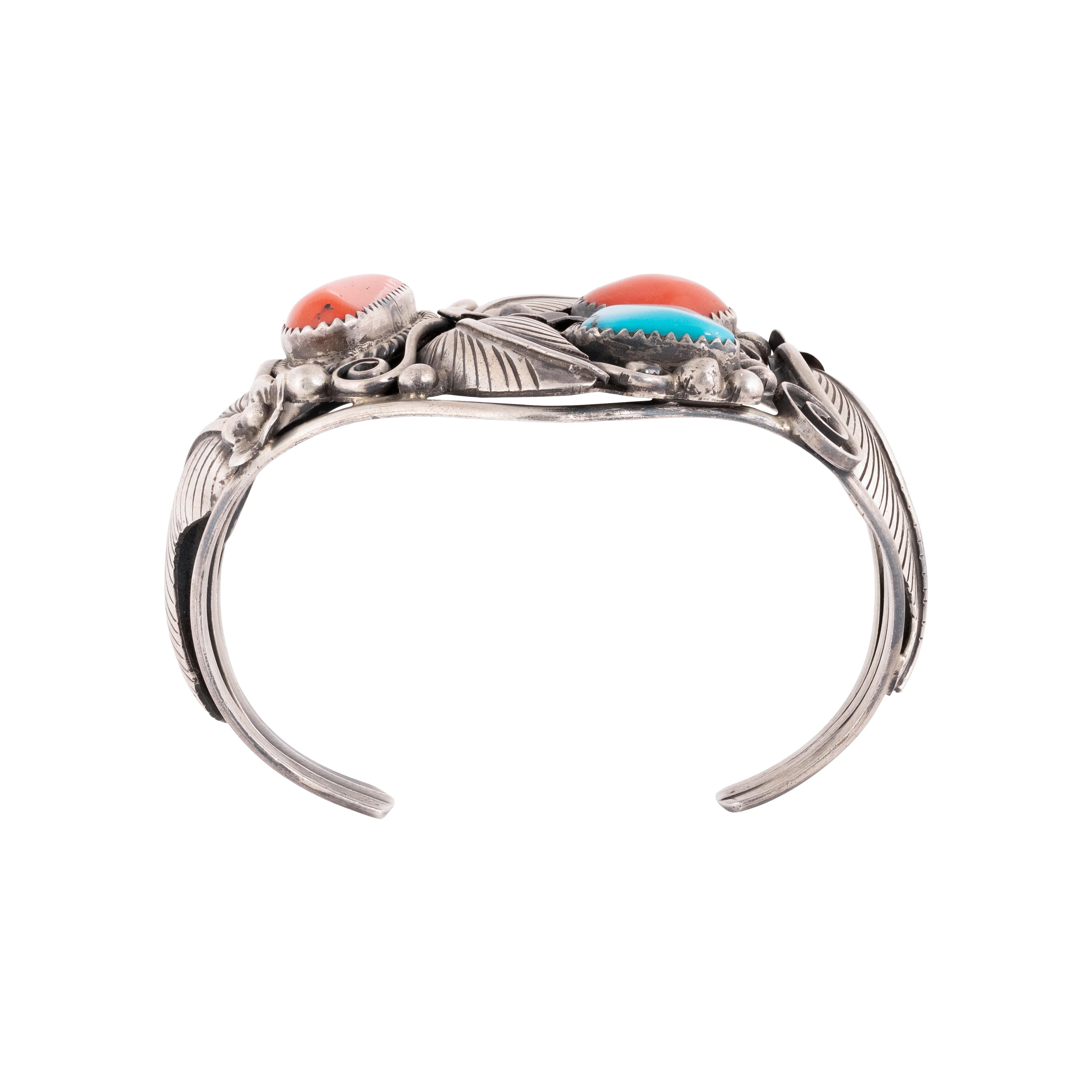 Amérindien Bracelet Navajo Sleeping Beauty en turquoise et corail en vente