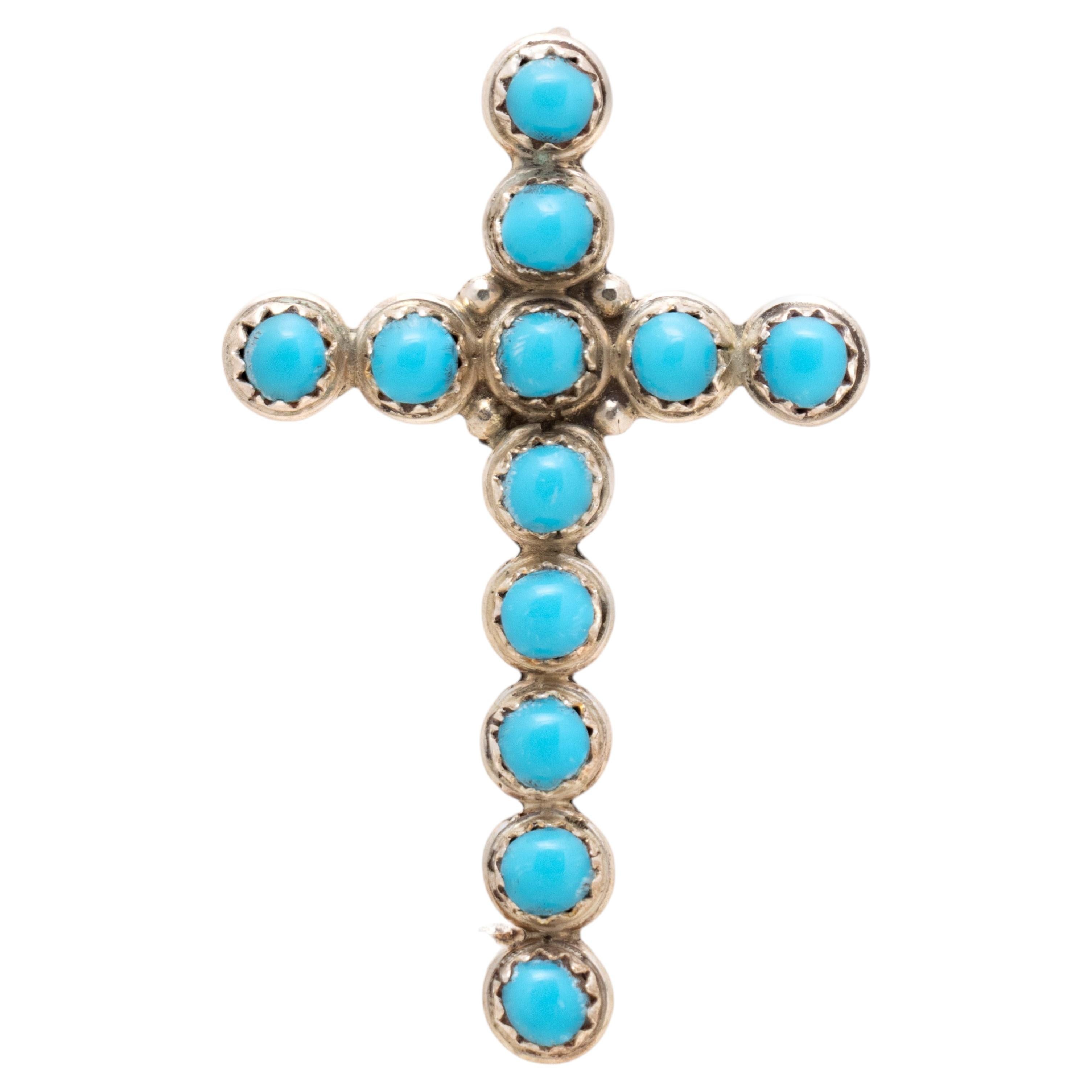 Navajo Bella Addormentata, ciondolo a croce in turchese e argento sterling