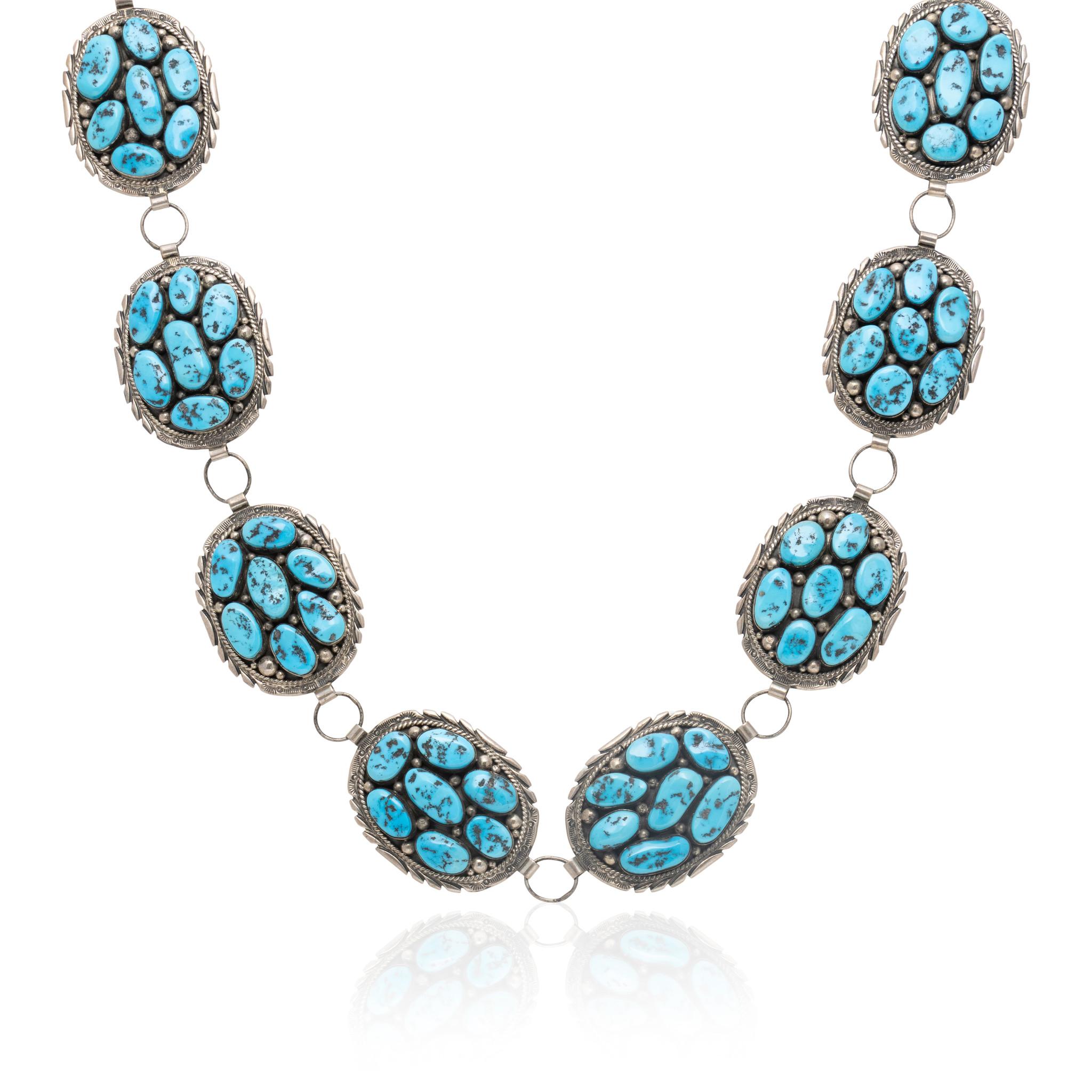 Navajo Sleeping Beauty Turquoise and Sterling Silver Link Concho Belt (ceinture à maillons en argent) Unisexe en vente