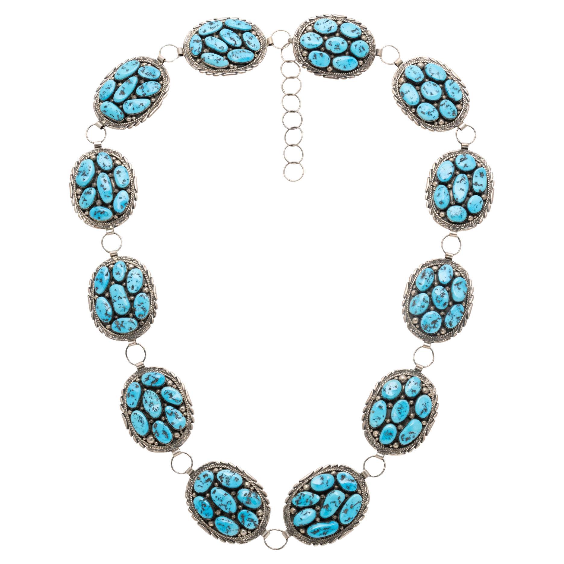 Navajo Sleeping Beauty Turquoise and Sterling Silver Link Concho Belt