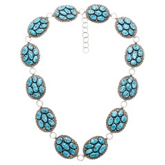 Navajo Sleeping Beauty Turquoise and Sterling Silver Link Concho Belt