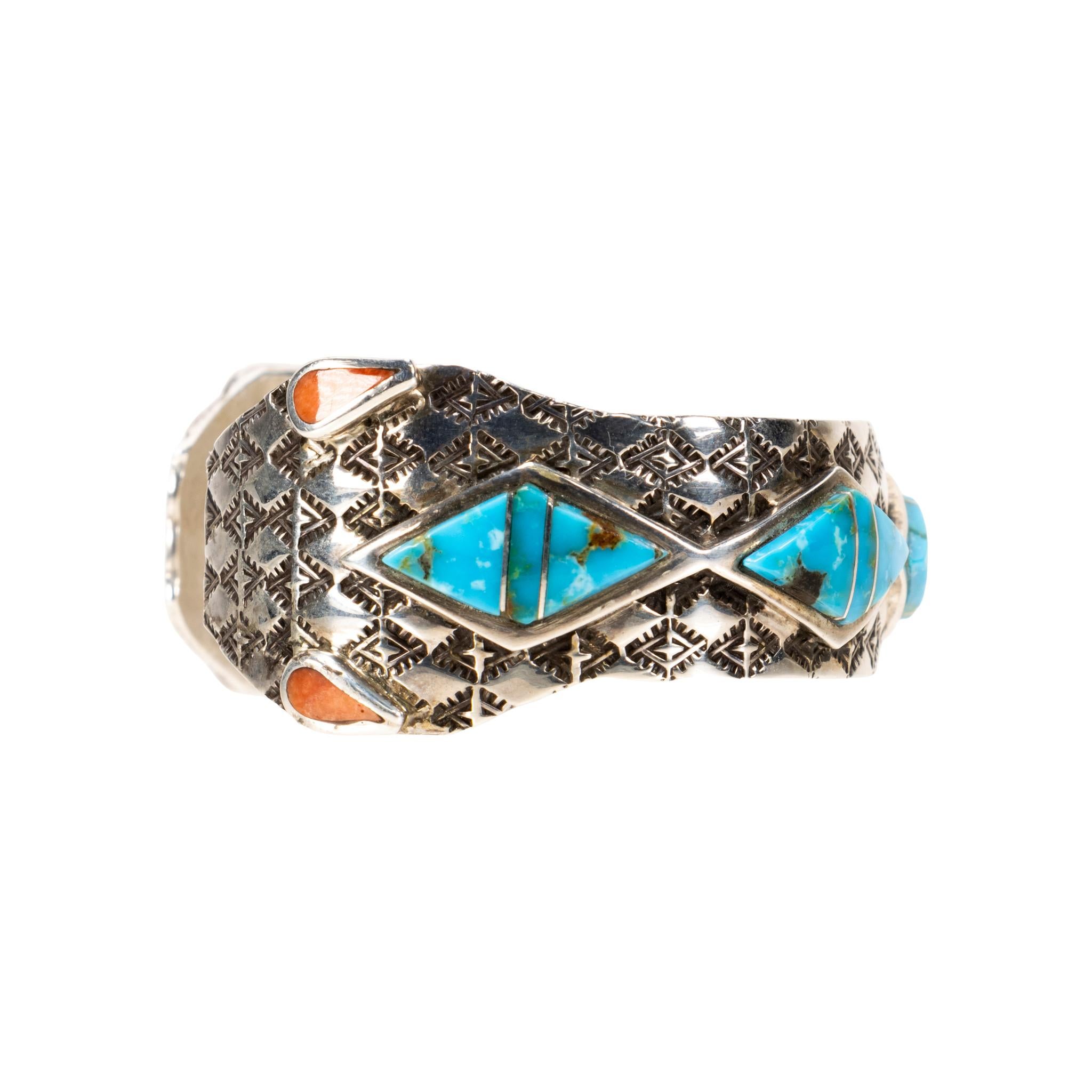 Nativo americano Bracciale in turchese con testa di serpente di Navajo in vendita