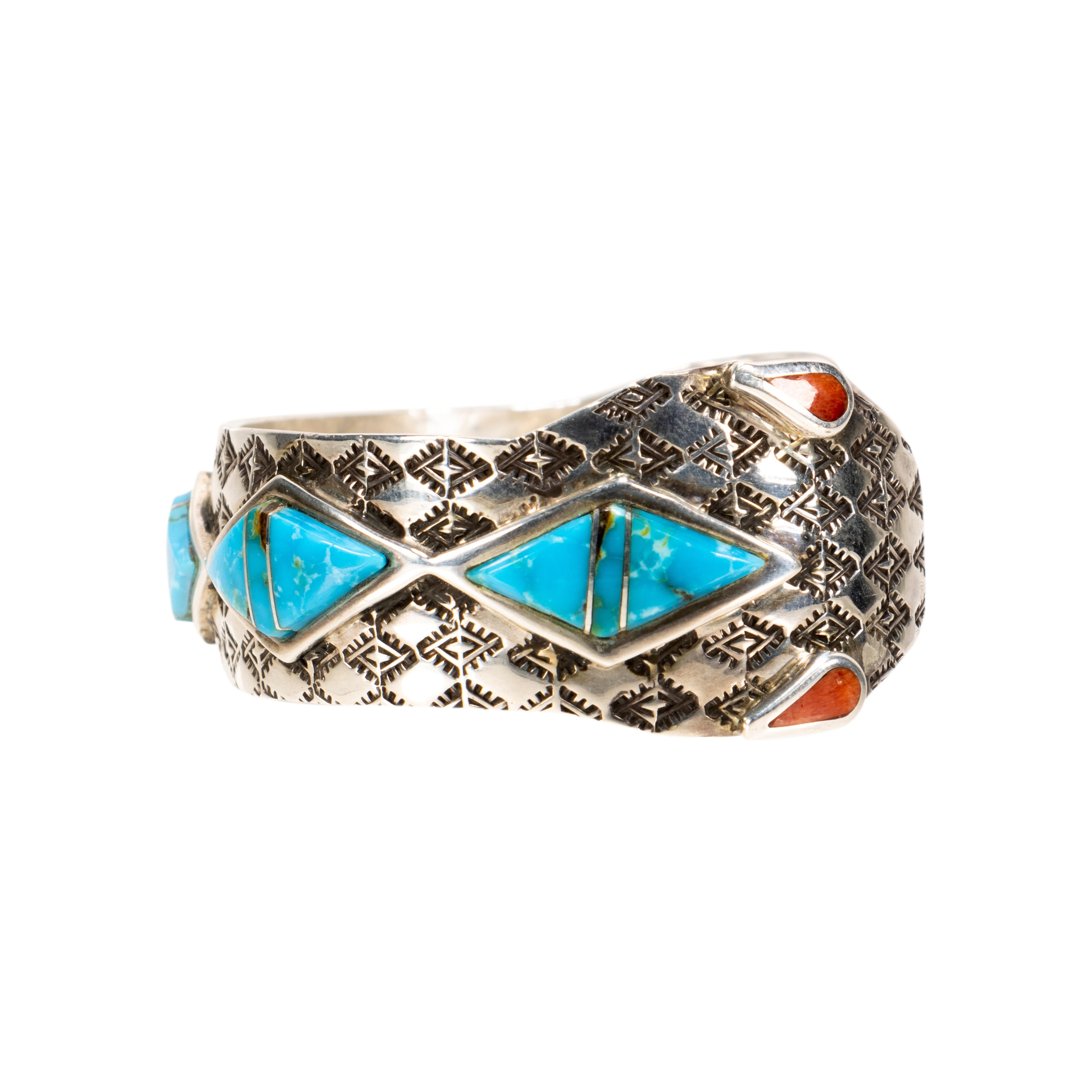 Taglio misto Bracciale in turchese con testa di serpente di Navajo in vendita