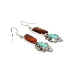 Navajo Spiny Oyster and Turquoise Earrings