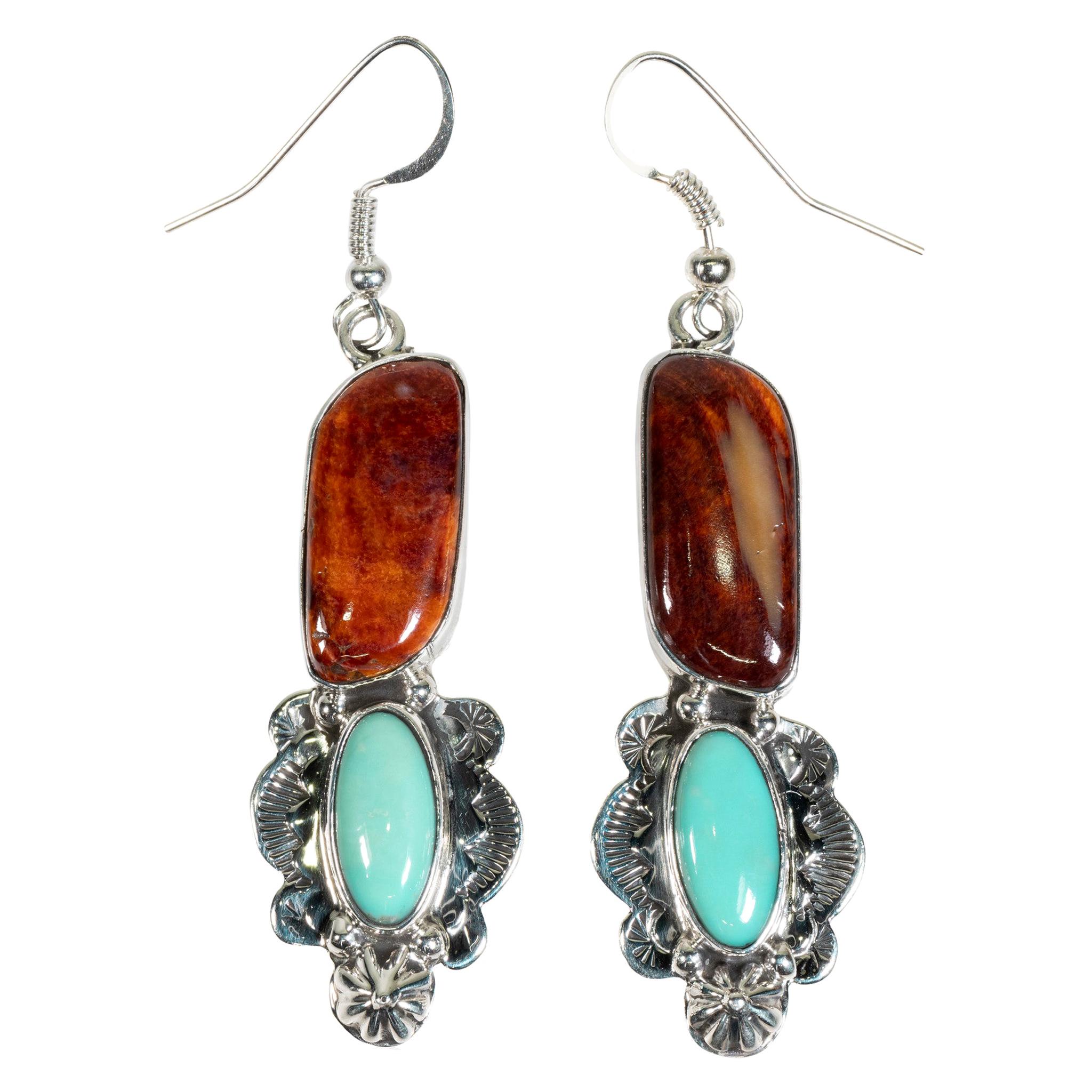 Navajo Spiny Oyster and Turquoise Earrings For Sale