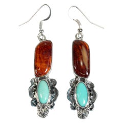 Navajo Spiny Oyster and Turquoise Earrings