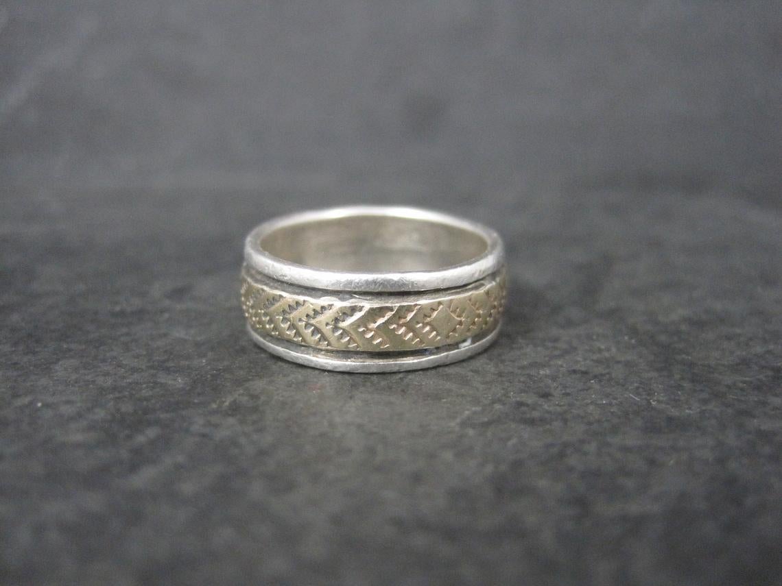 Navajo Sterling 14K Band Ring Size 6.5 Bruce Morgan Unisexe en vente