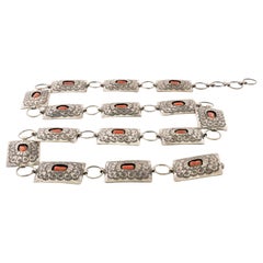 Ceinture Navajo en sterling et corail Concho