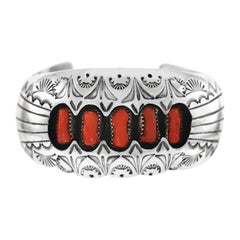 p benally silversmith Navajo Sterling and Coral Cuff