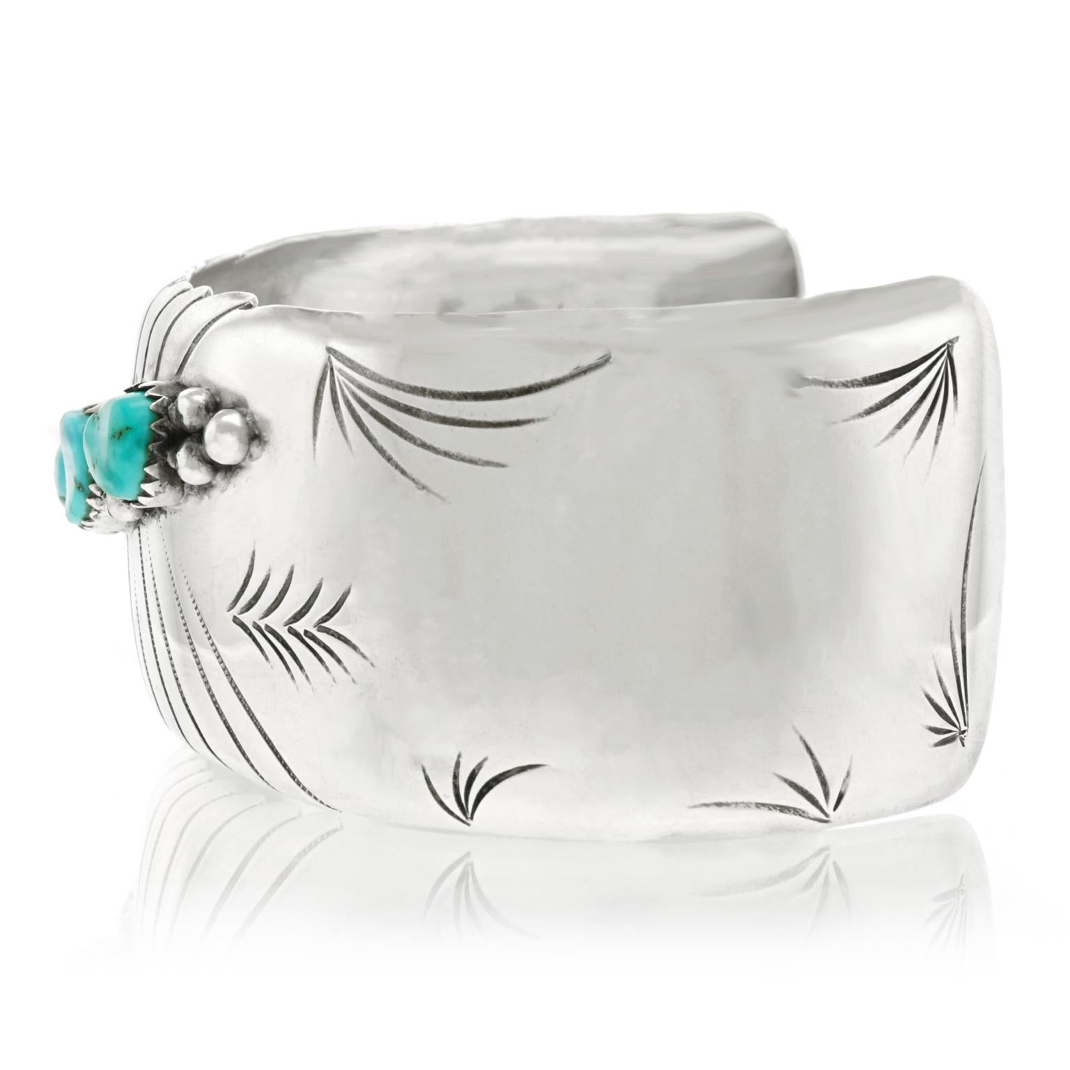 Navajo Sterling and Turquoise Cuff Bracelet 1