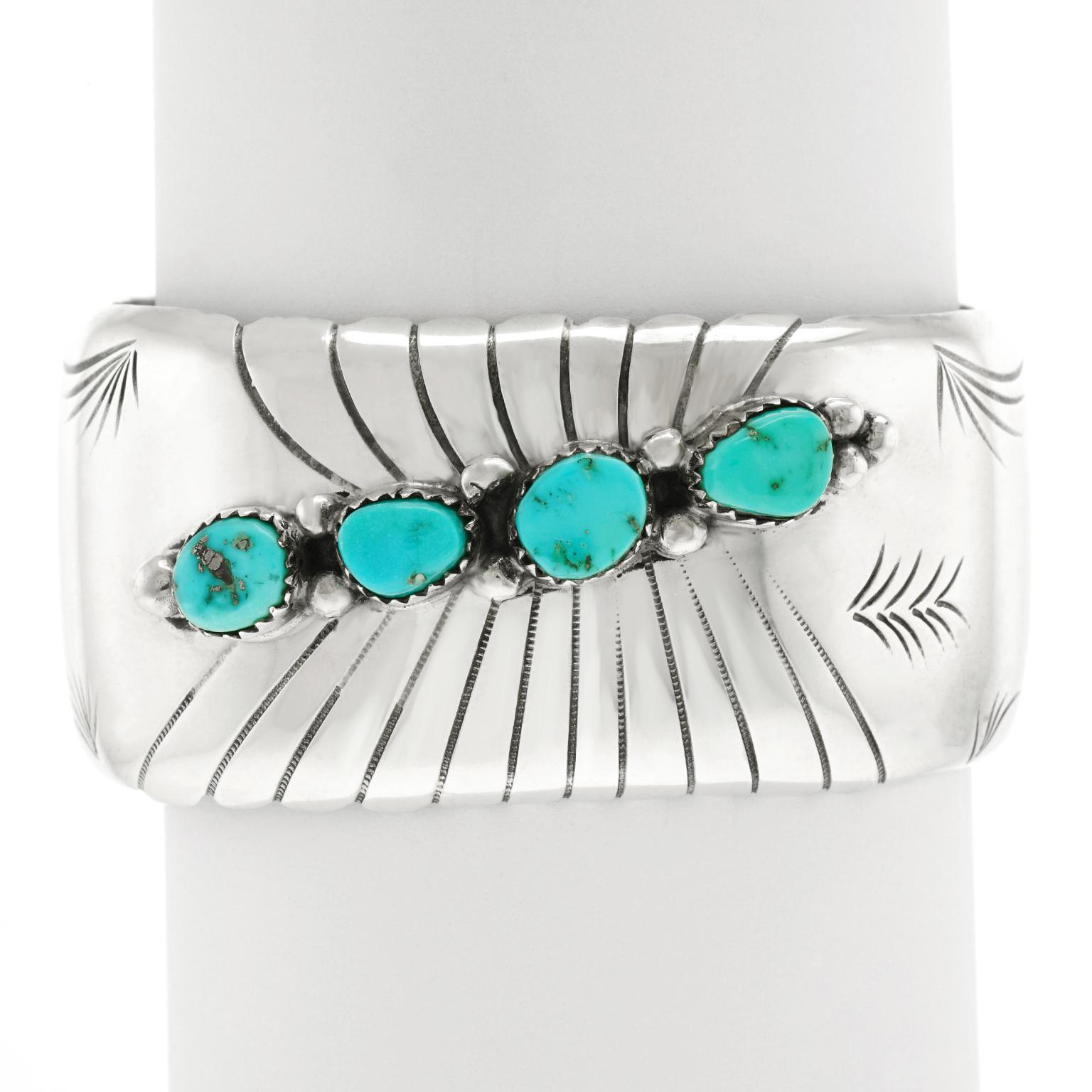 Navajo Sterling and Turquoise Cuff Bracelet 2