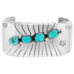 Retro Navajo Sterling and Turquoise Cuff Bracelet