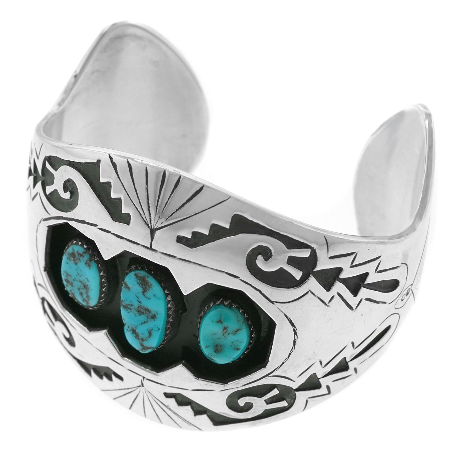 Cabochon Navajo Sterling and Turquoise Cuff