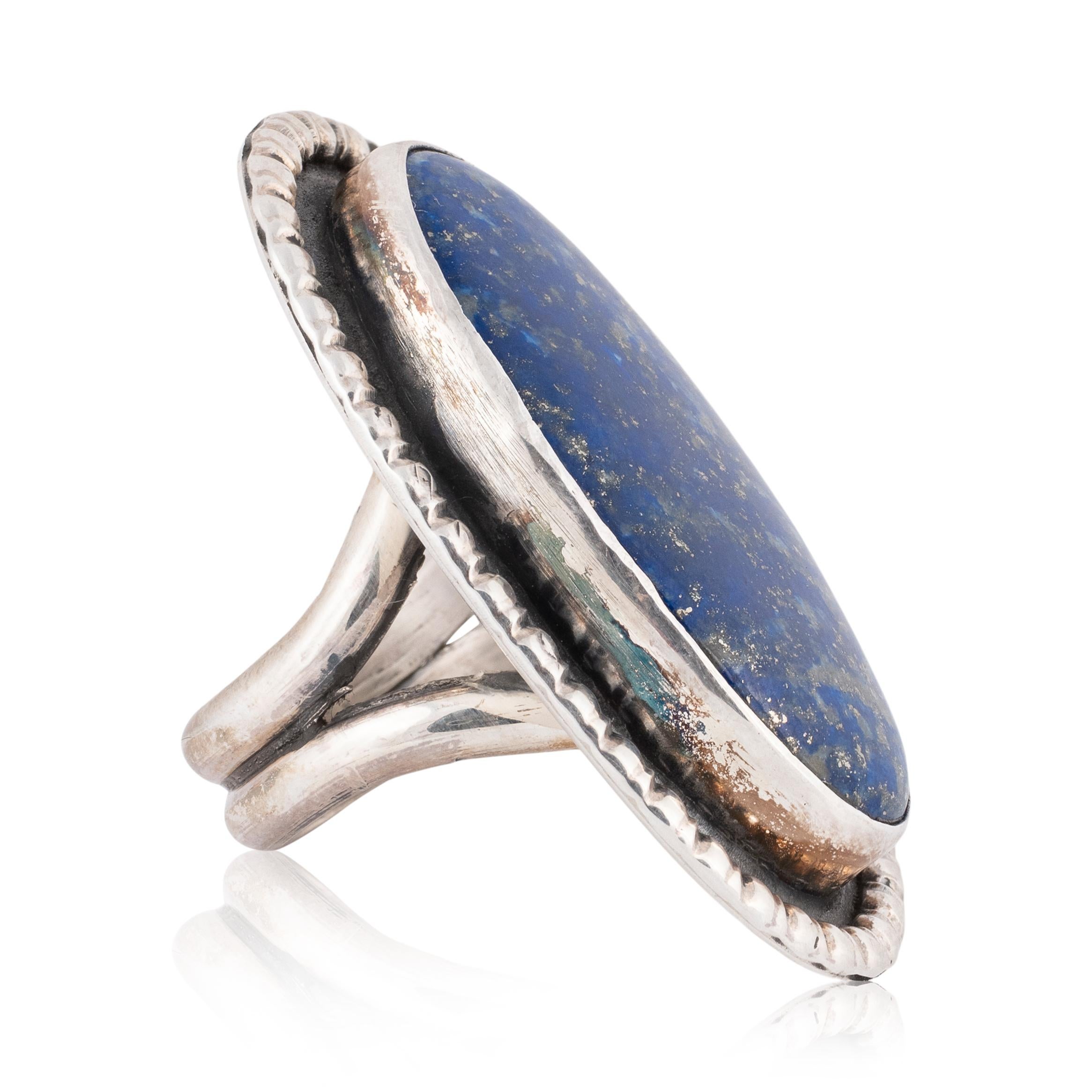 Navajo Sterling Lapis Ring von Chimney Butte (Indigene Kunst (Nord-/Südamerika)) im Angebot