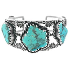 Vintage Navajo Sterling Openwork Cuff with Five Large Turquoise Stones