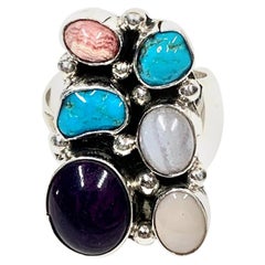 Navajo Sterling Silver 12 Gr. Multi Stone Ring by DC CCRS23